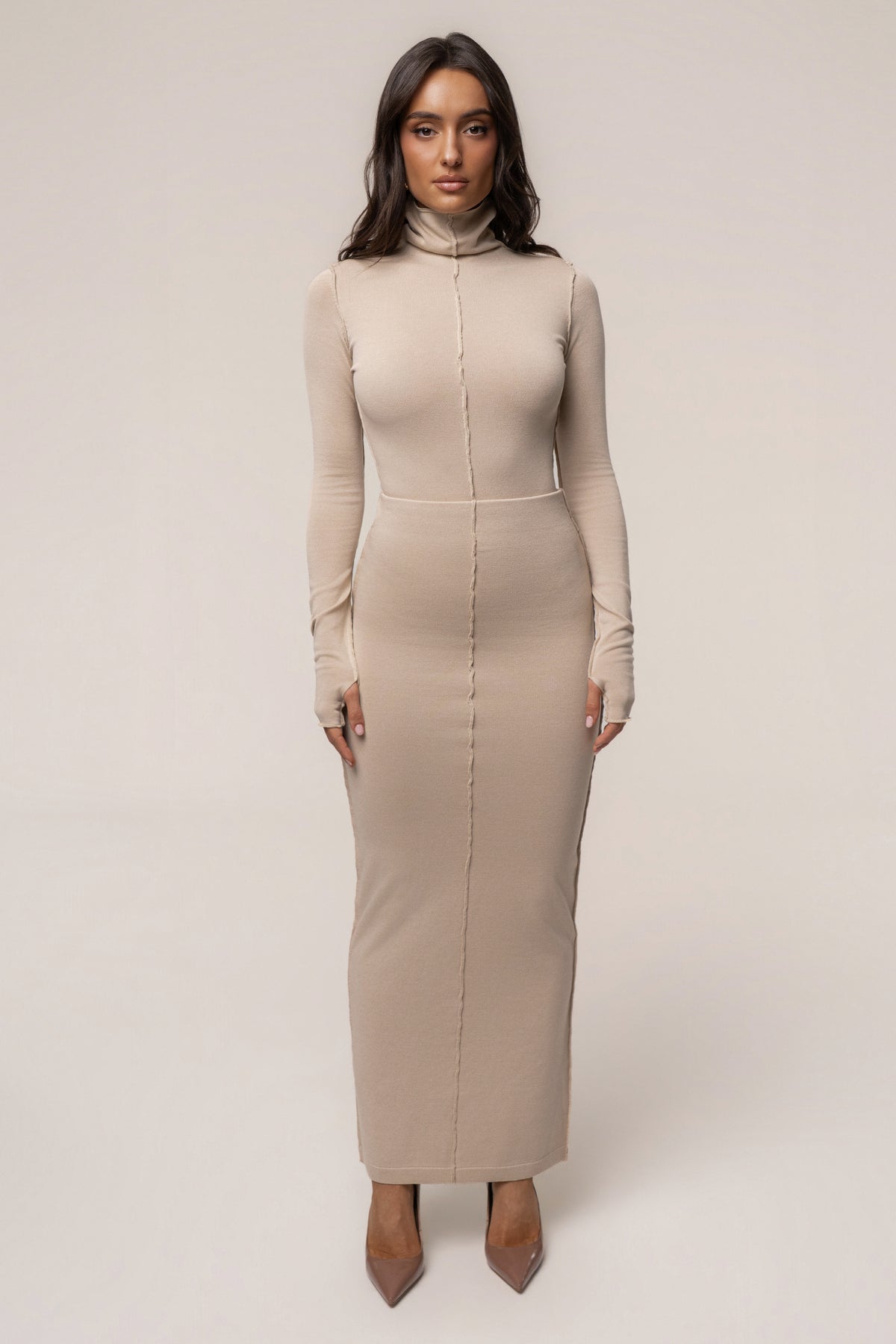 Sand Mock Neck Knit Bodysuit - JLUXLABEL