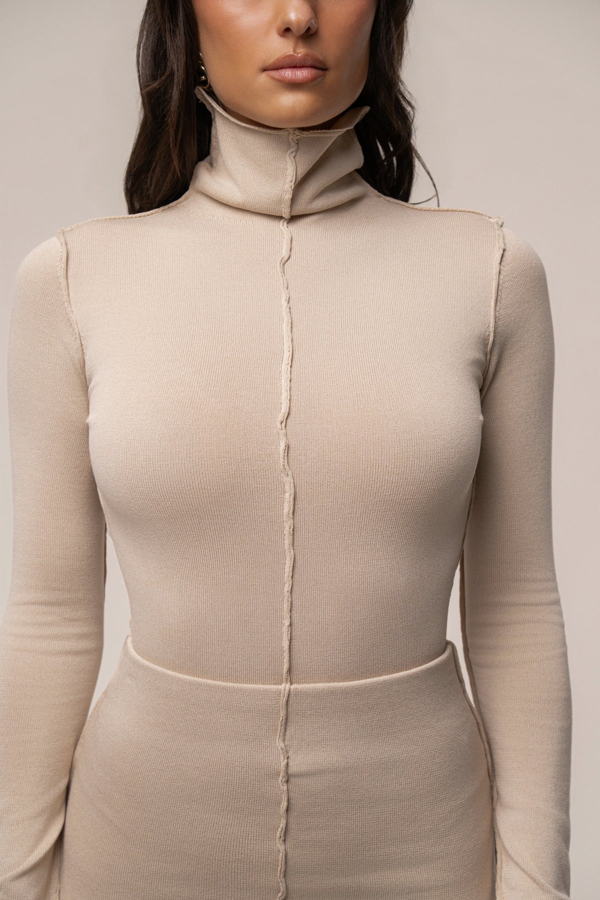 Sand Mock Neck Knit Bodysuit - JLUXLABEL