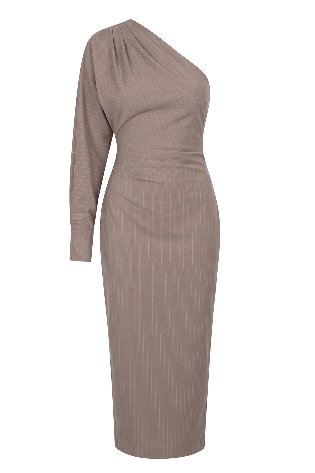 Beige Presence And Elegance Pinstripe Dress