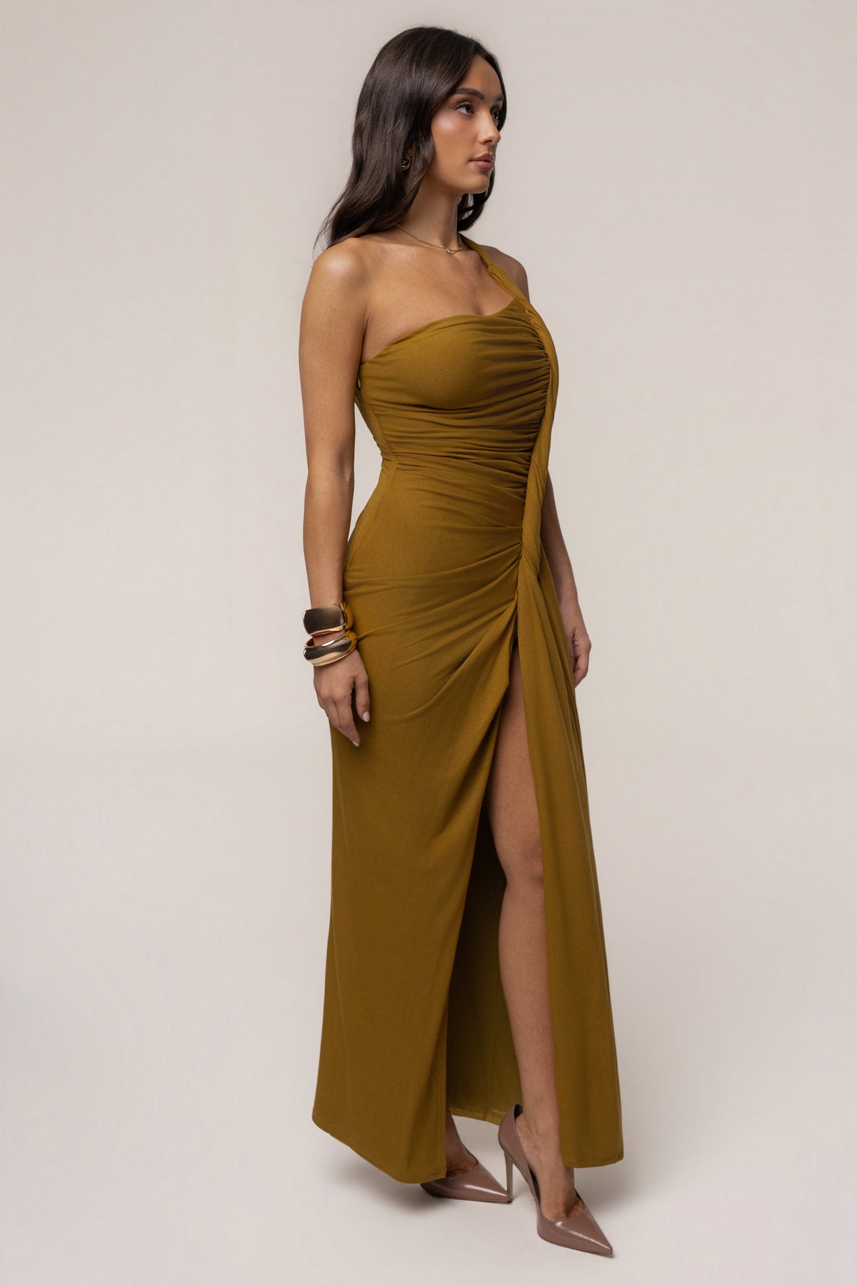 Olive Summer Ruched Maxi Dress - JLUXLABEL