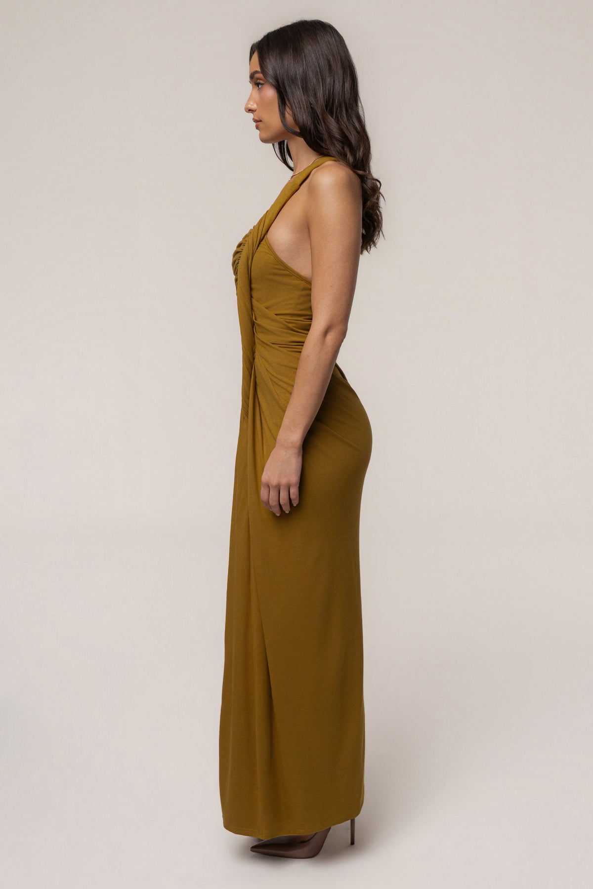 Olive Summer Ruched Maxi Dress