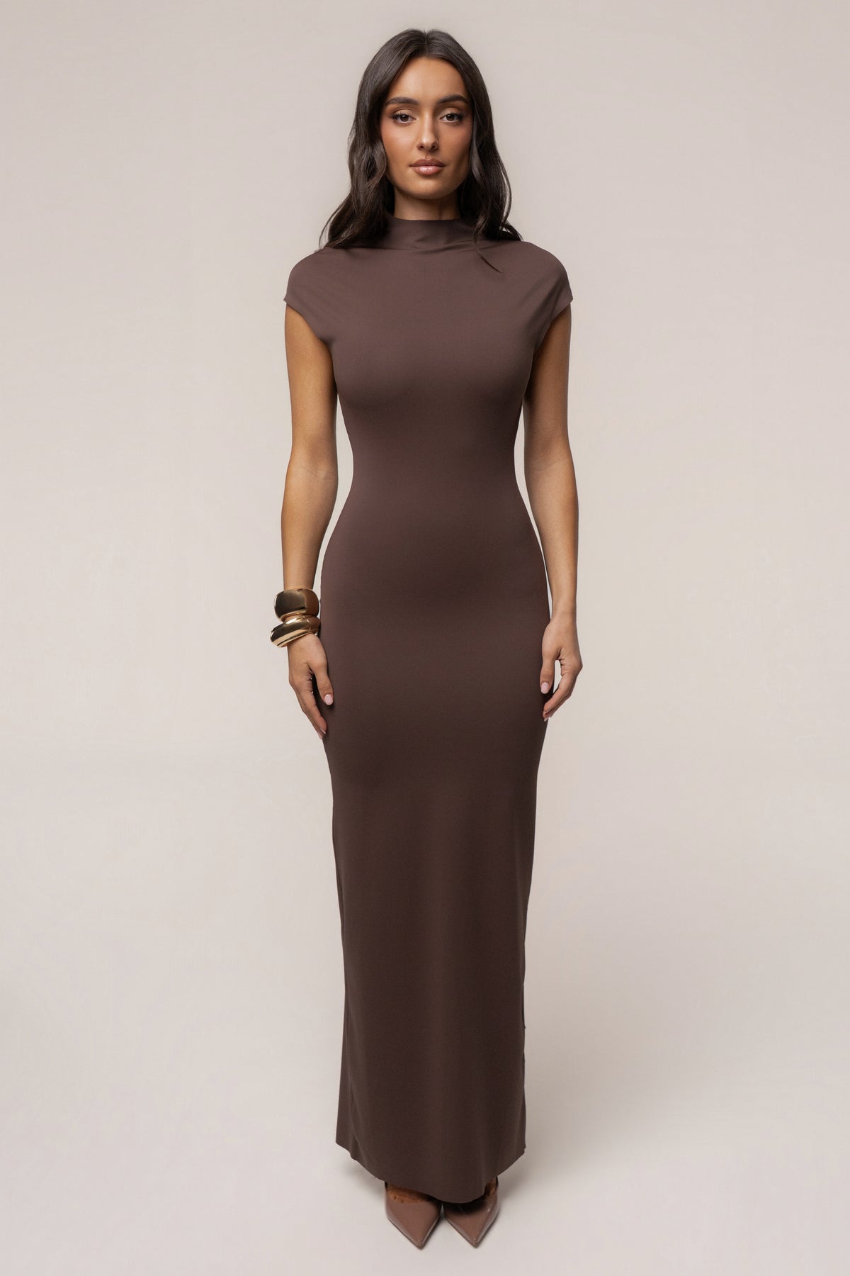 Brown Margot Mock Neck Dress