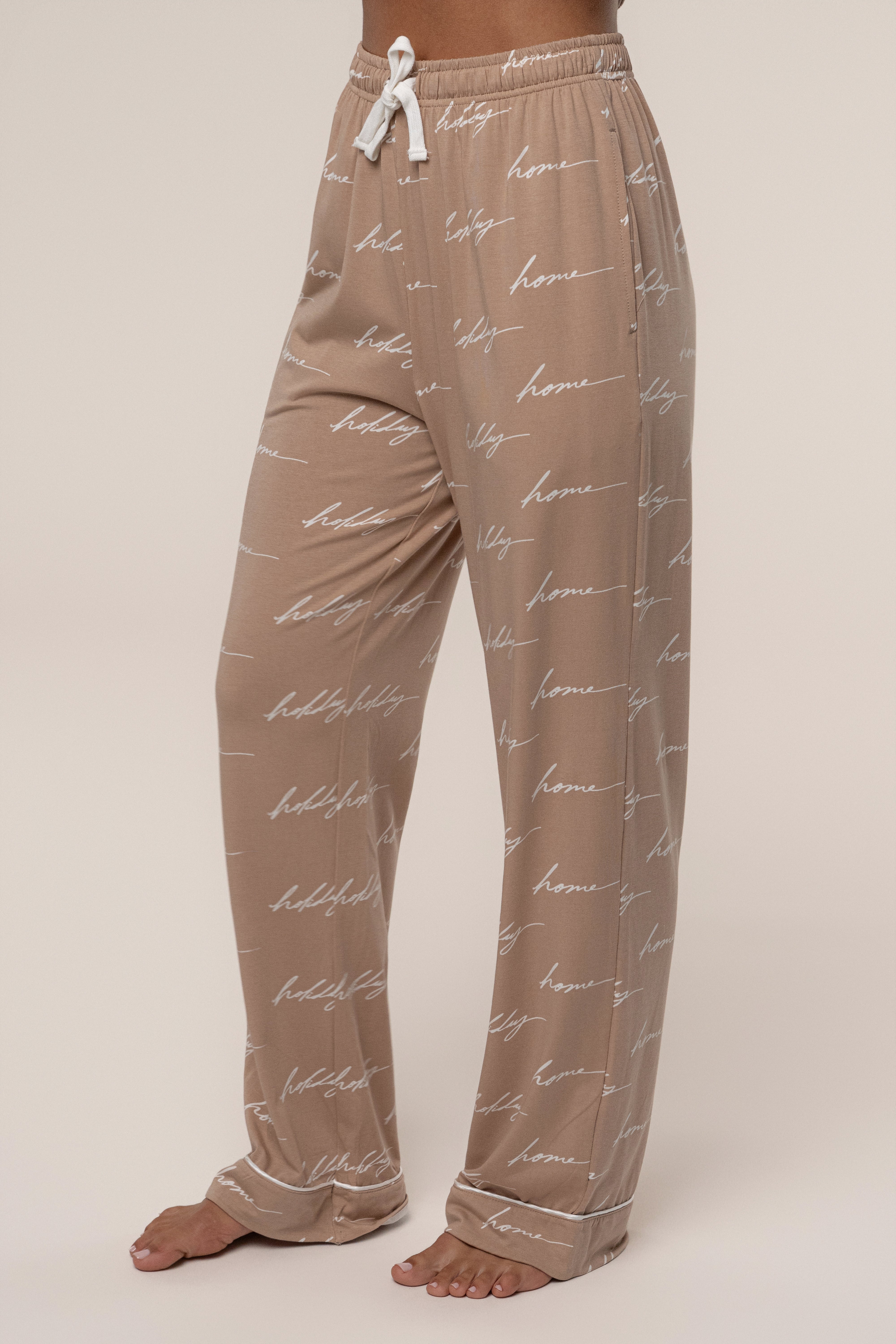Beige Home For The Holidays Adult Pajama Set - JLUXLABEL