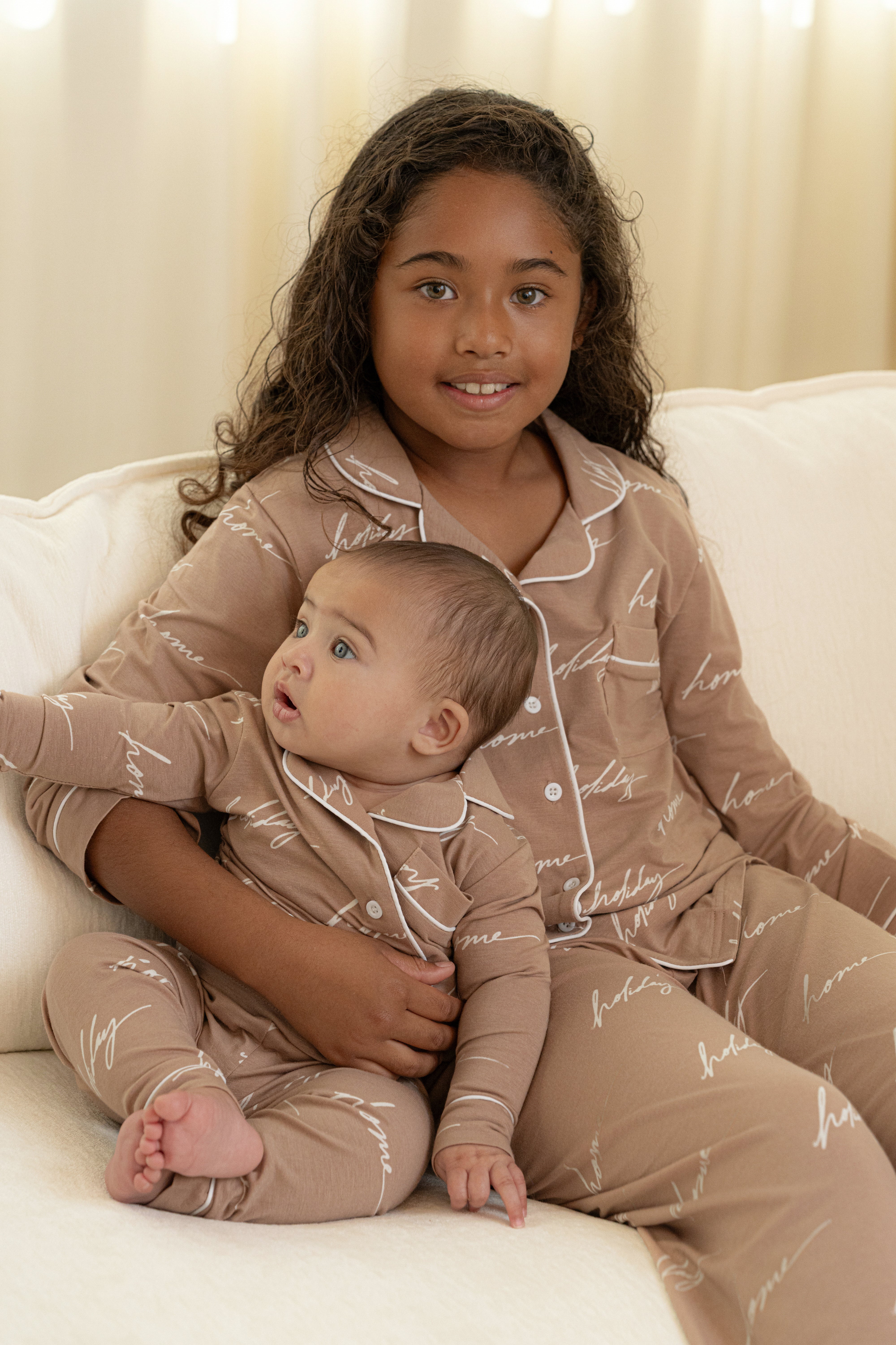 Beige Home For The Holidays Kids Pajama Set