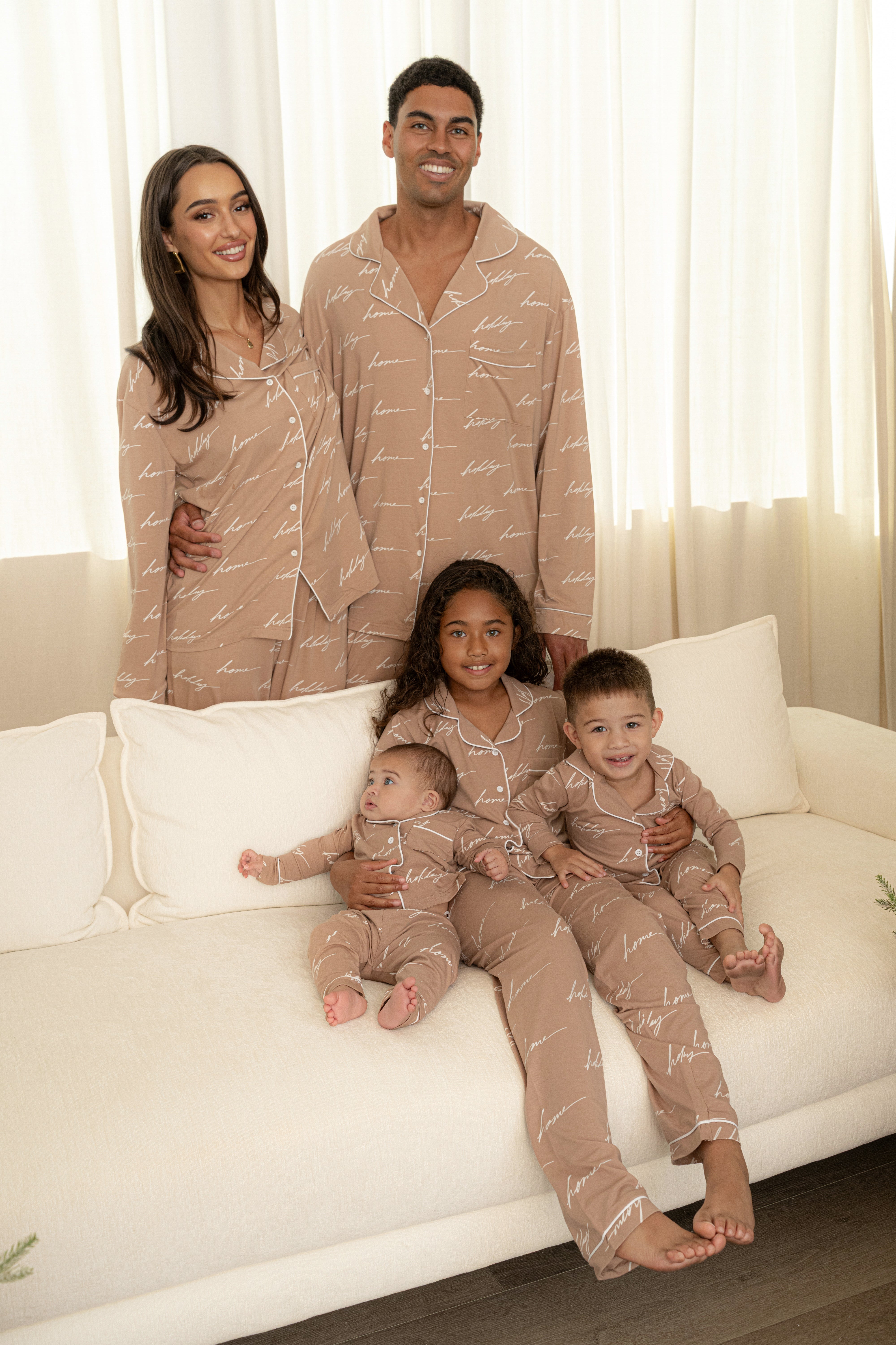 Beige Home For The Holidays Adult Pajama Set - JLUXLABEL