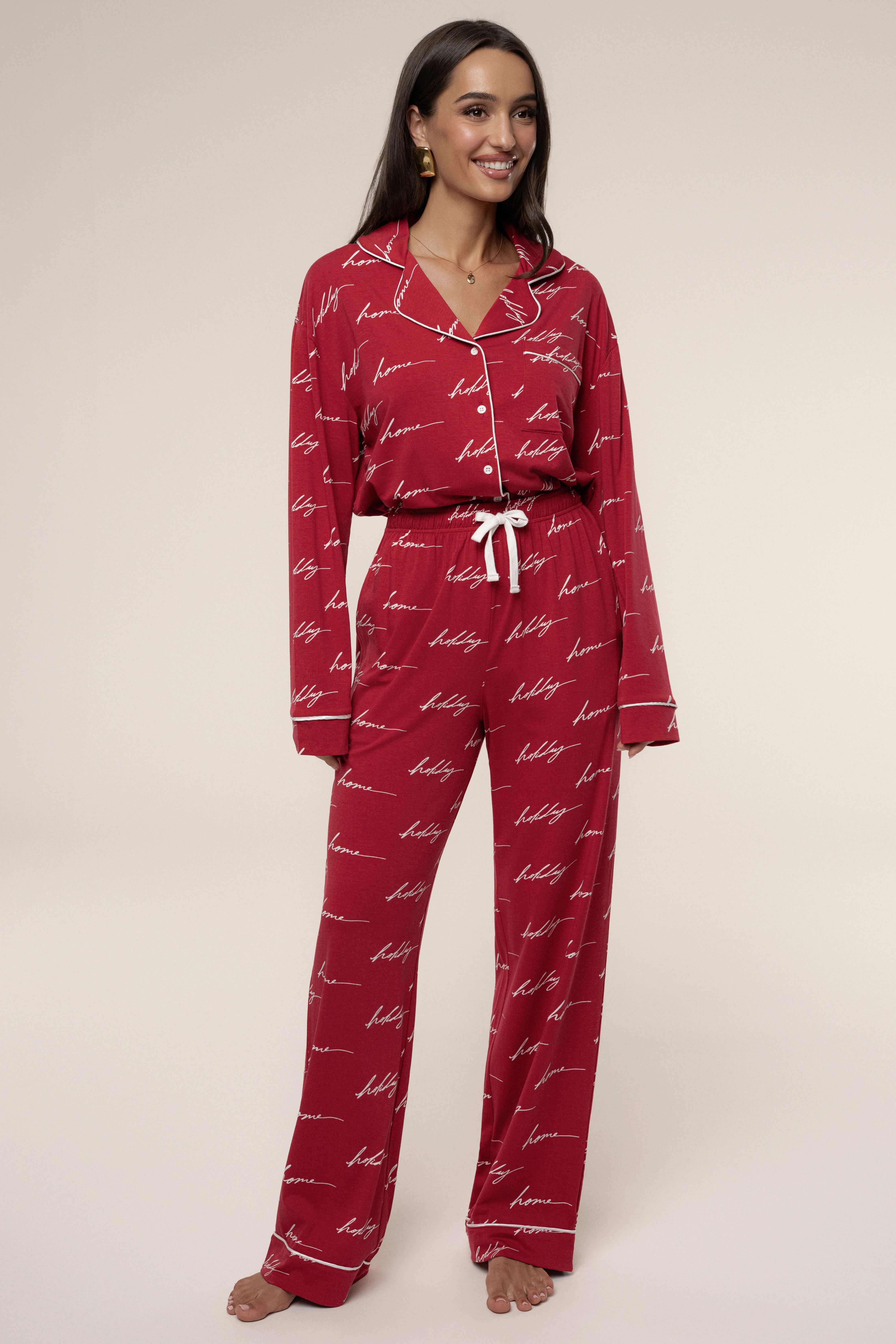 Merry Red Home For The Holidays Adult Pajama Set - JLUXLABEL