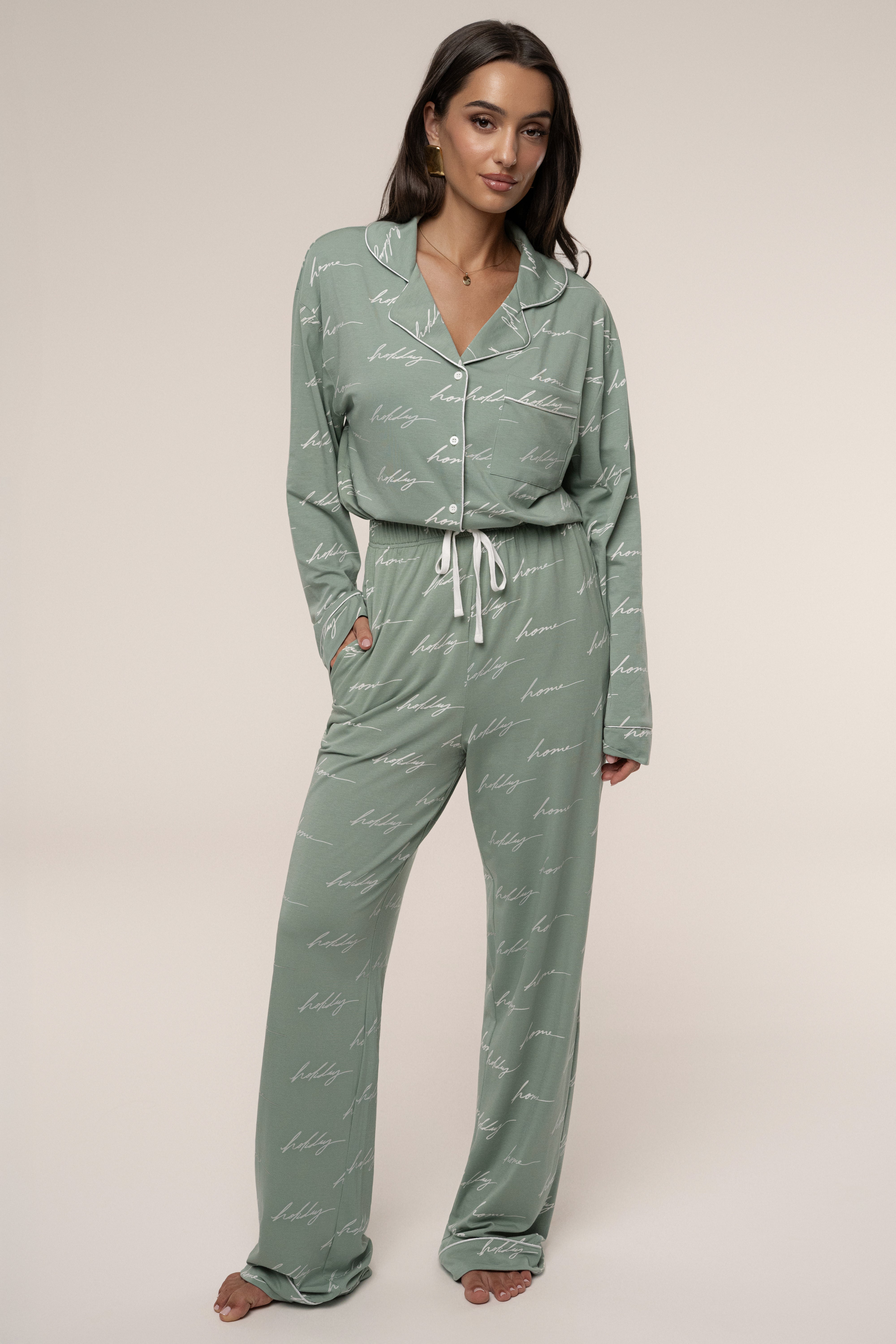 Sage Home For The Holidays Adult Pajama Set - JLUXLABEL