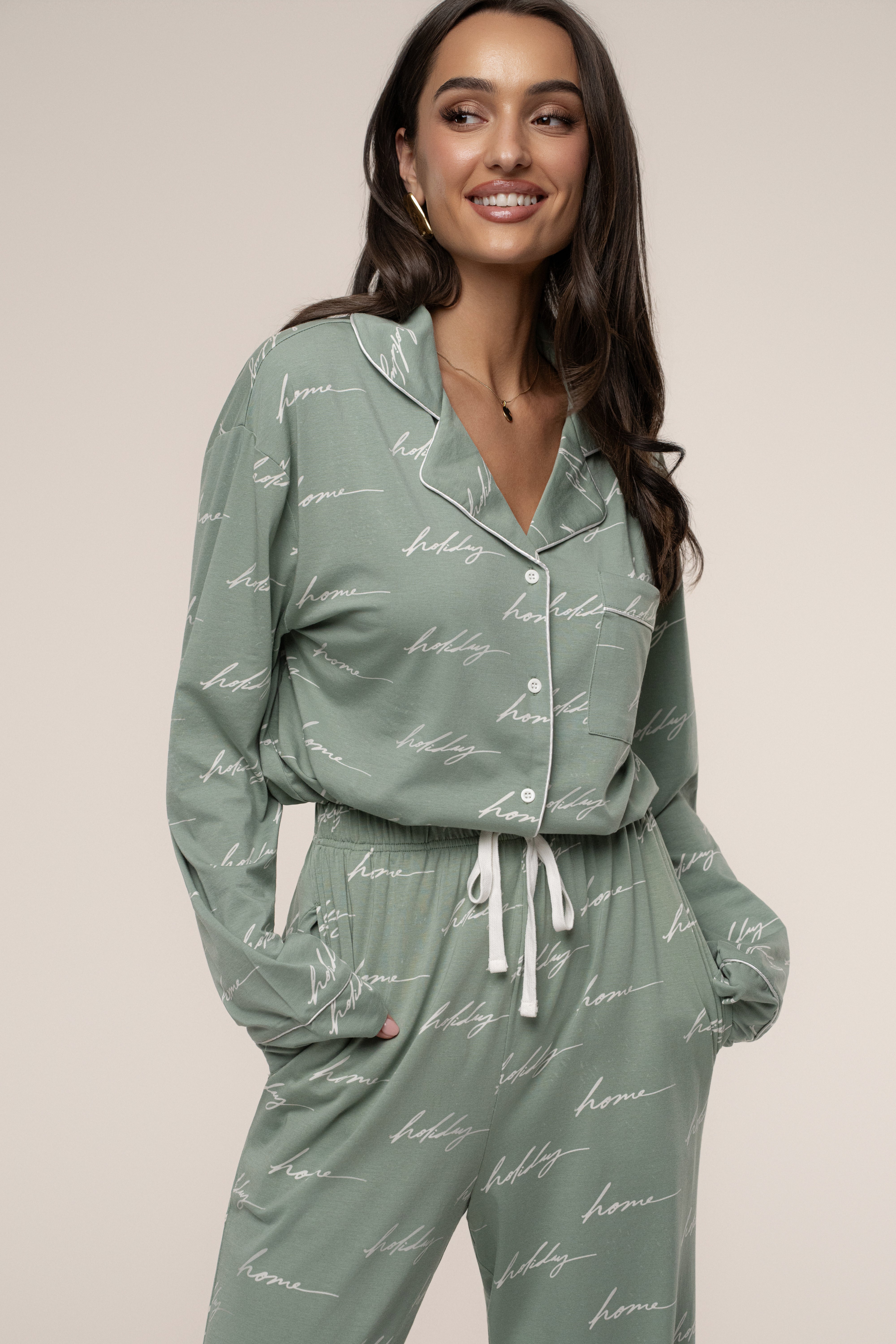 Sage Home For The Holidays Adult Pajama Set - JLUXLABEL