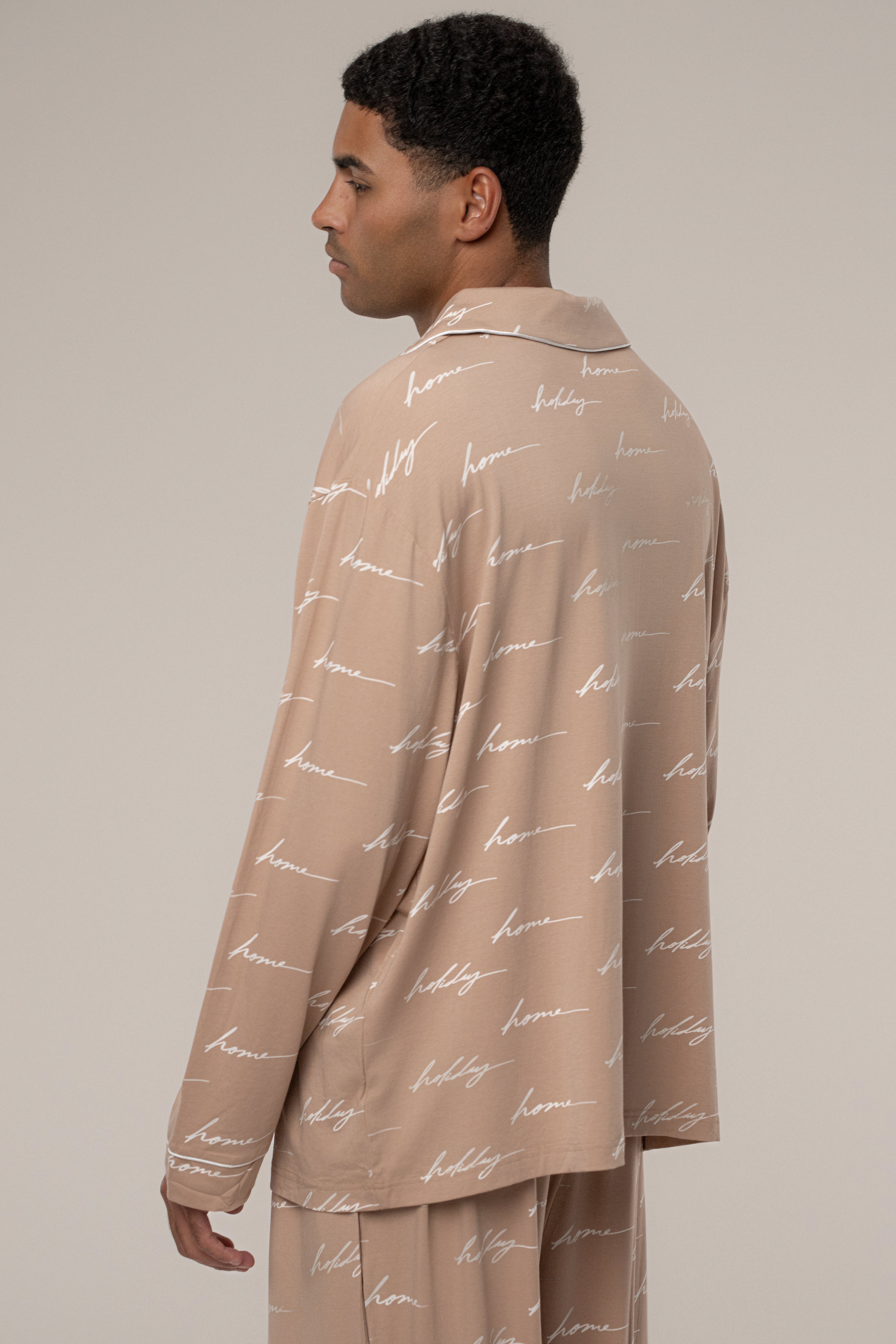 Beige Home For The Holidays Adult Pajama Set - JLUXLABEL