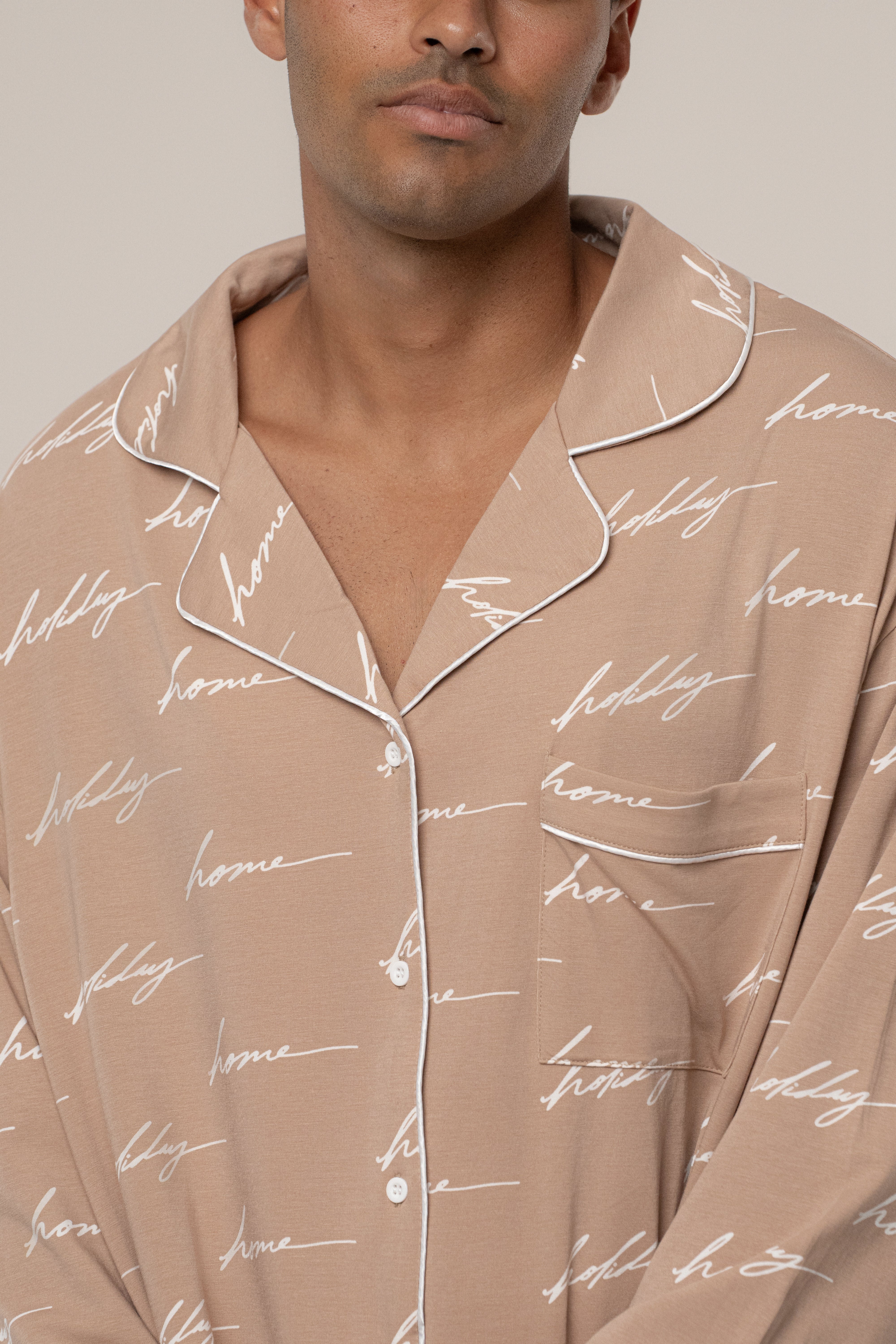 Beige Home For The Holidays Adult Pajama Set - JLUXLABEL