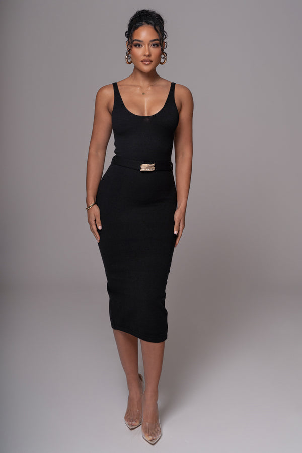 Black Belted Envy Midi Dress