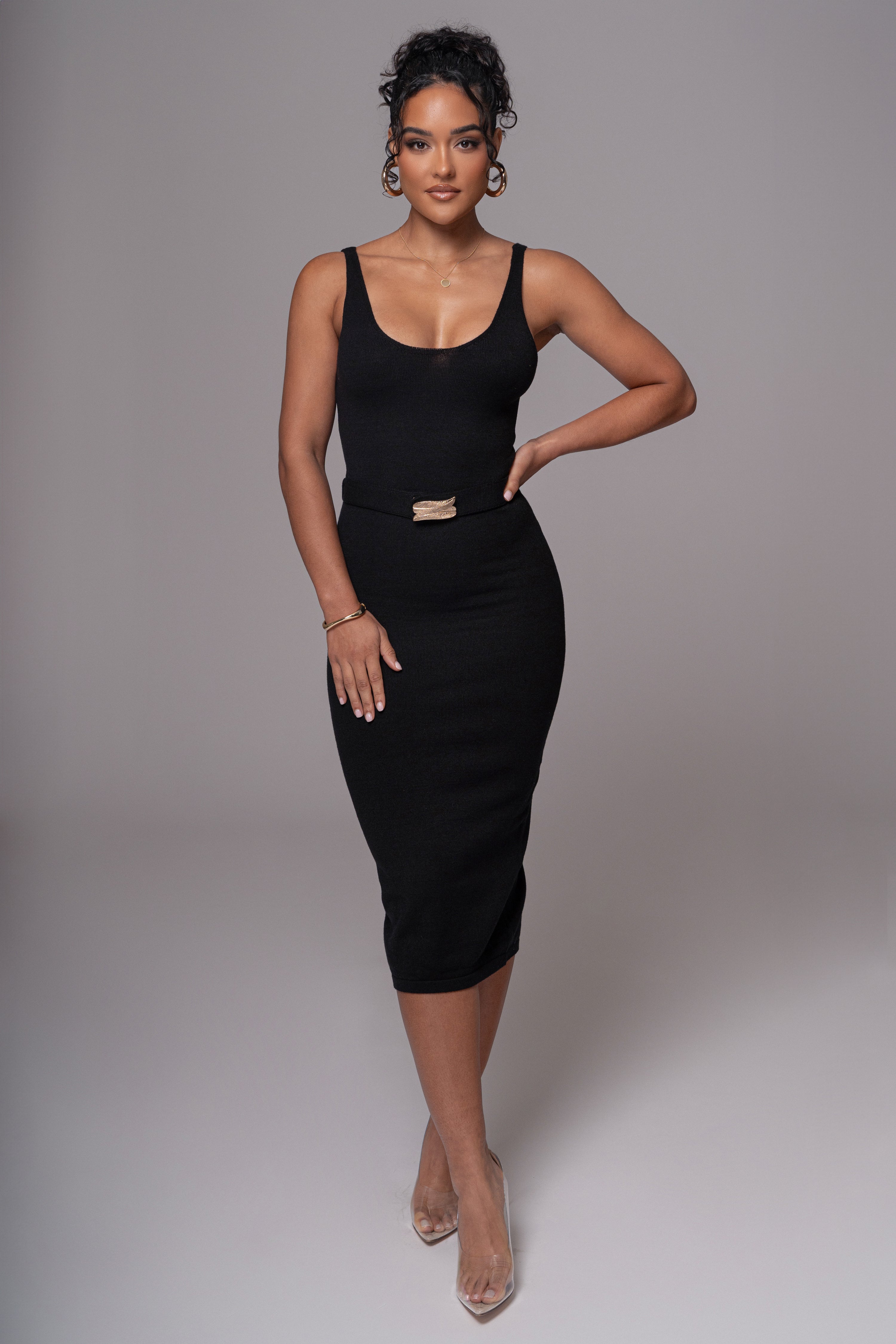 Black Belted Envy Midi Dress