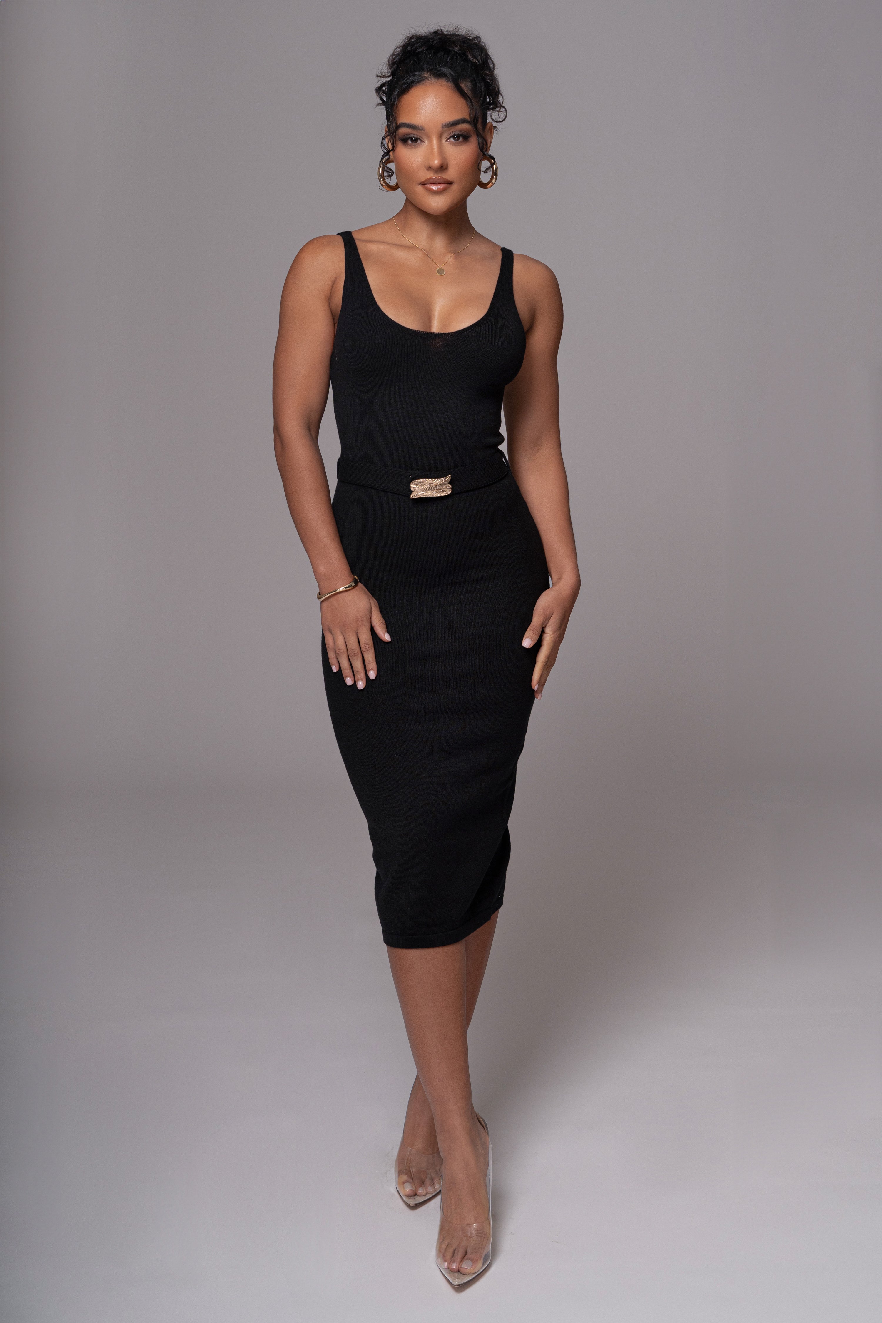 Black Belted Envy Midi Dress