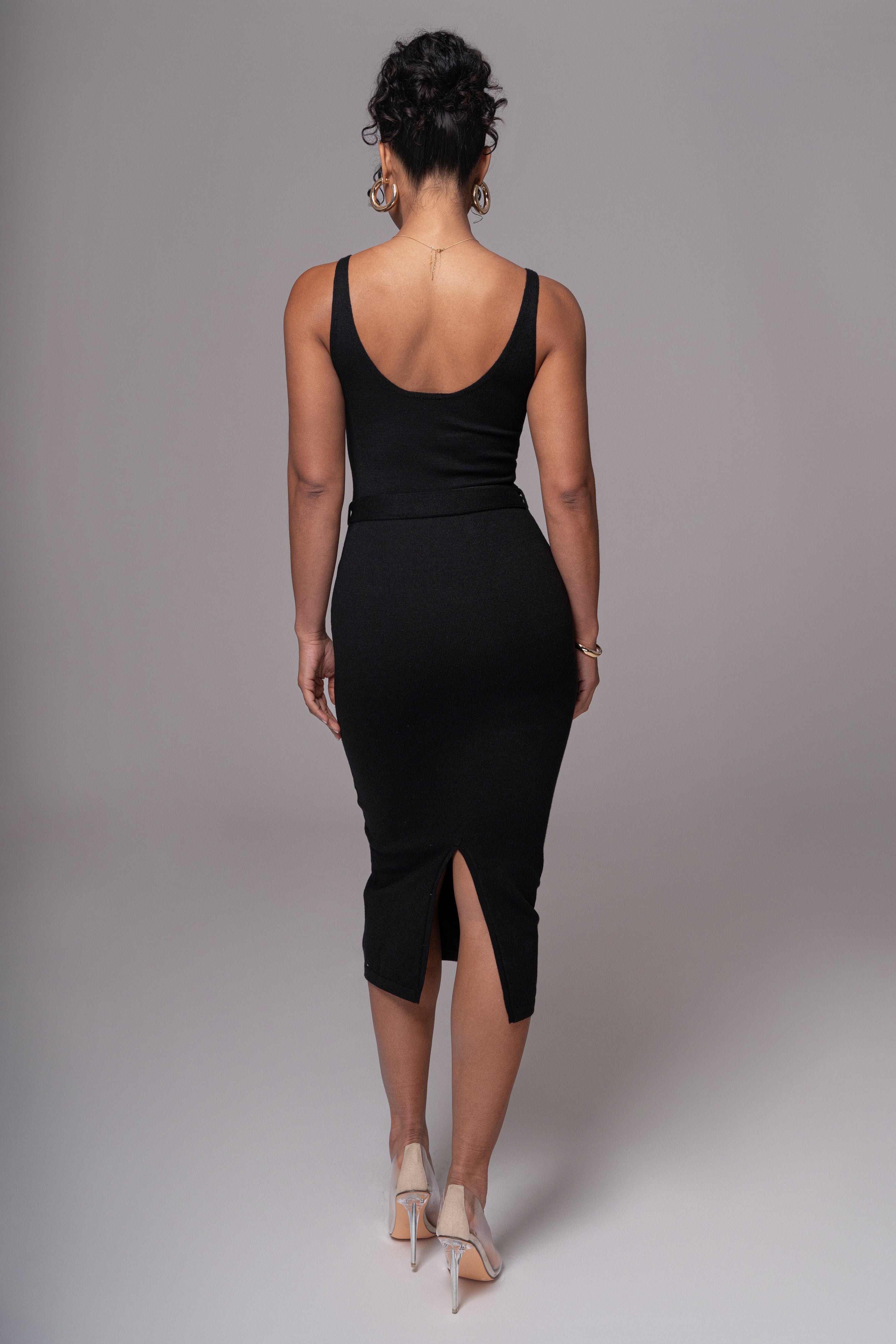 Black Belted Envy Midi Dress