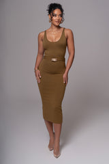 Olive Belted Envy Midi Dress