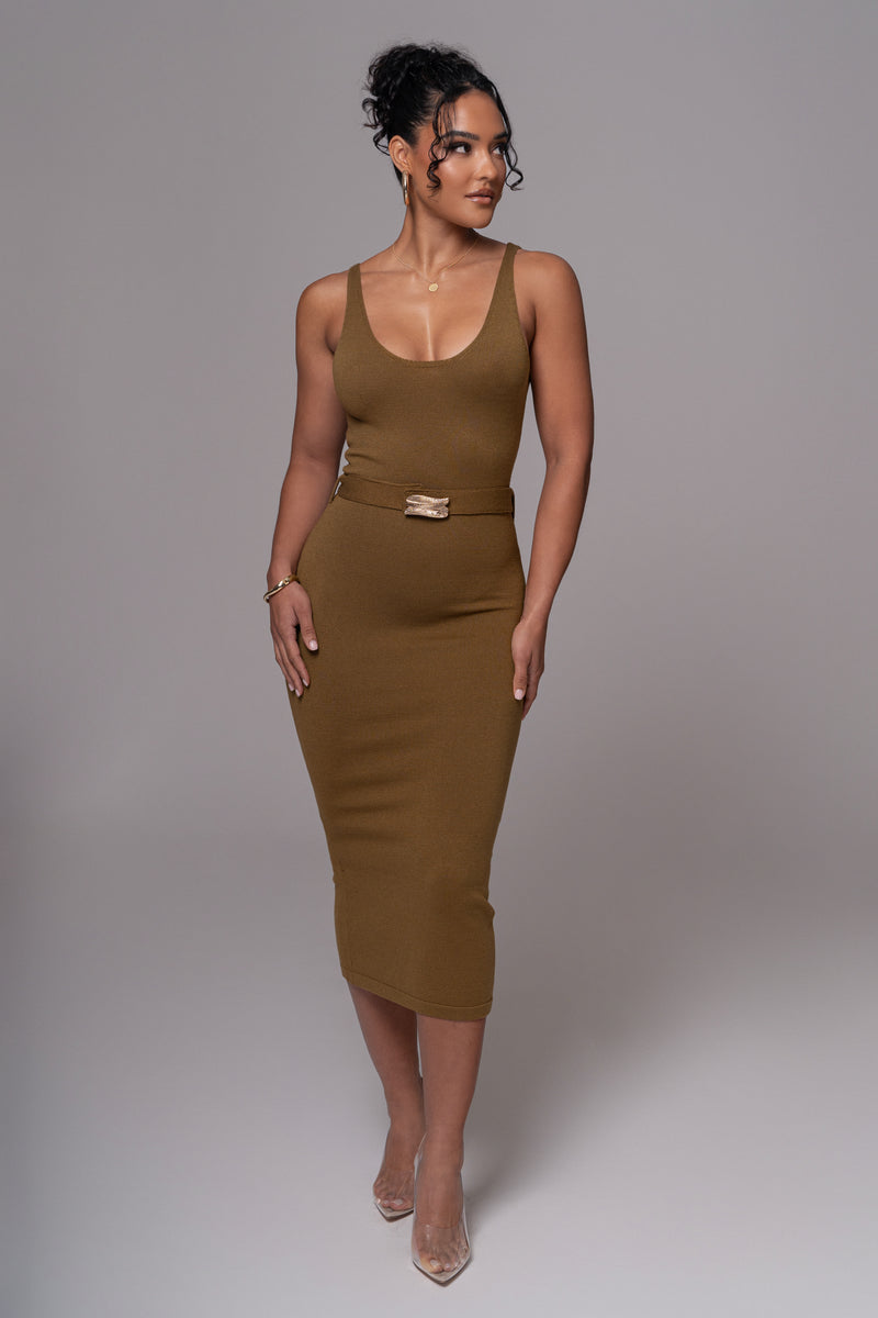 Olive Belted Envy Midi Dress