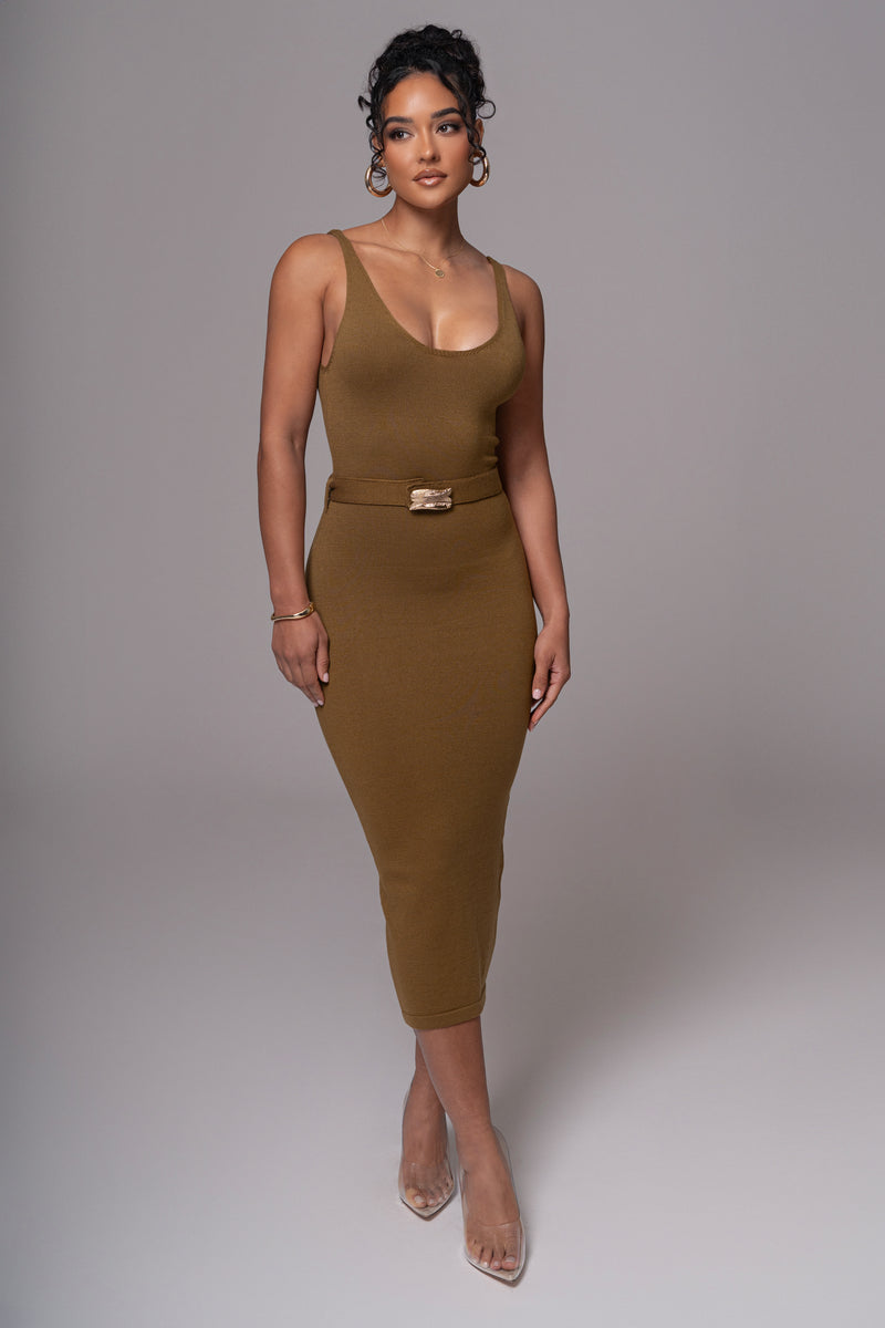 Olive Belted Envy Midi Dress