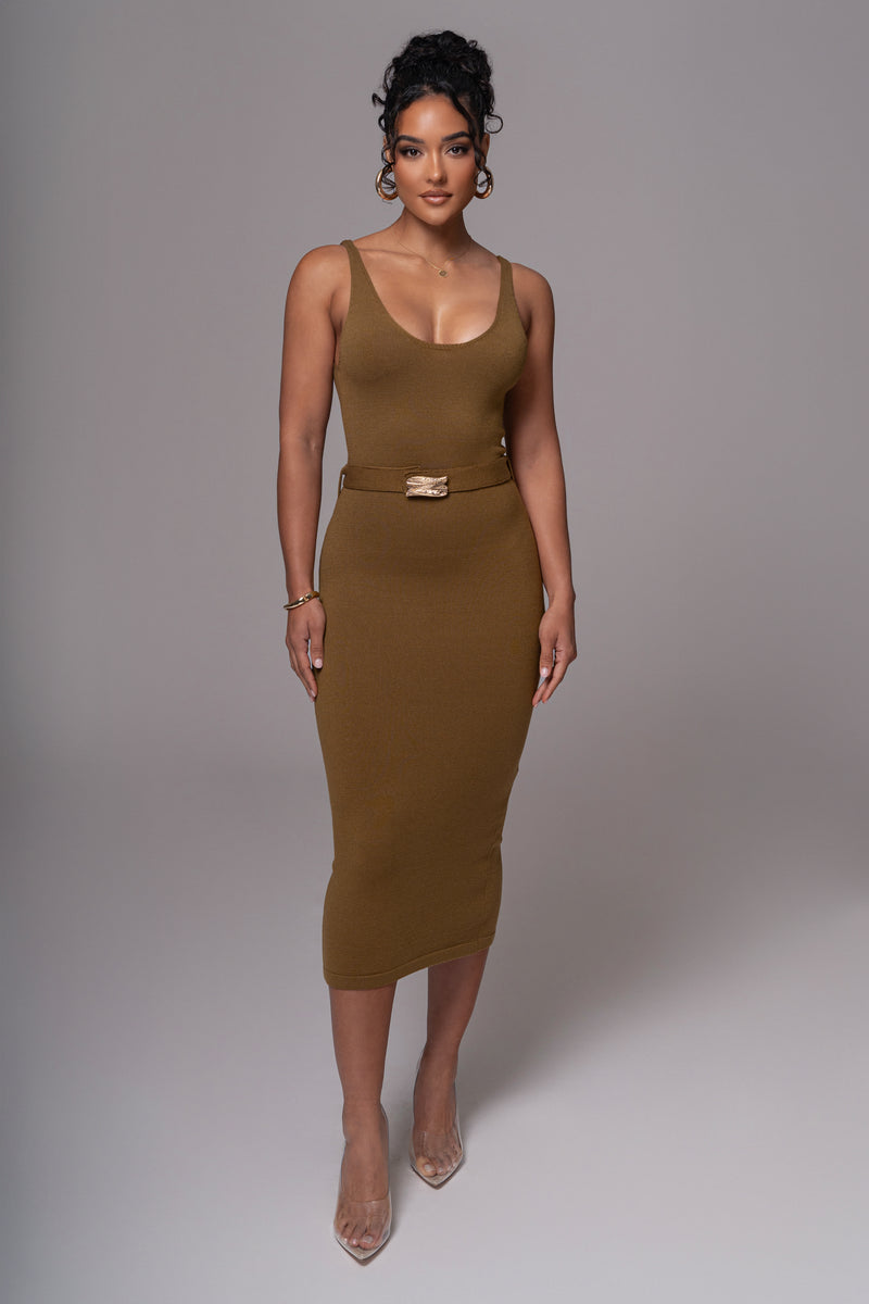 Olive Belted Envy Midi Dress