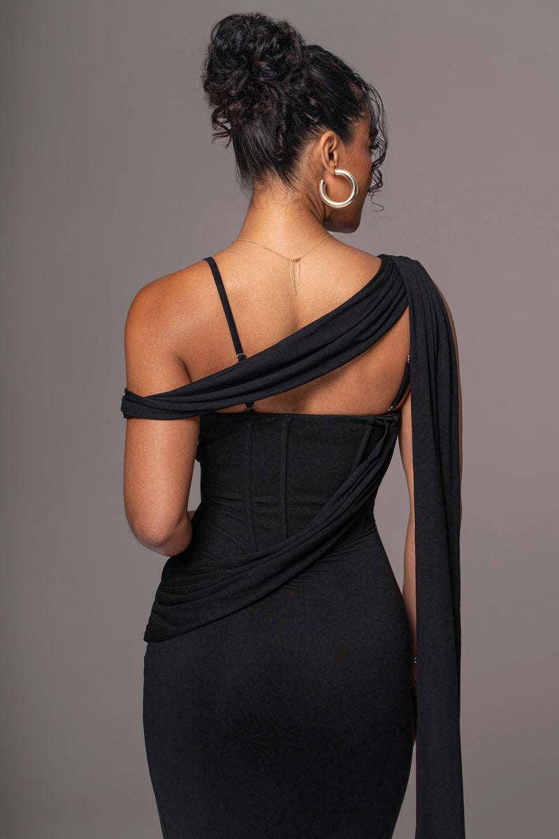 Black Grand Entrance Drape Dress