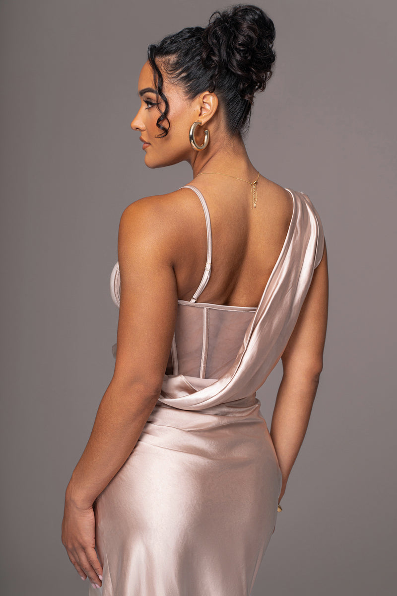 Champagne Anastacia Drape Maxi Dress