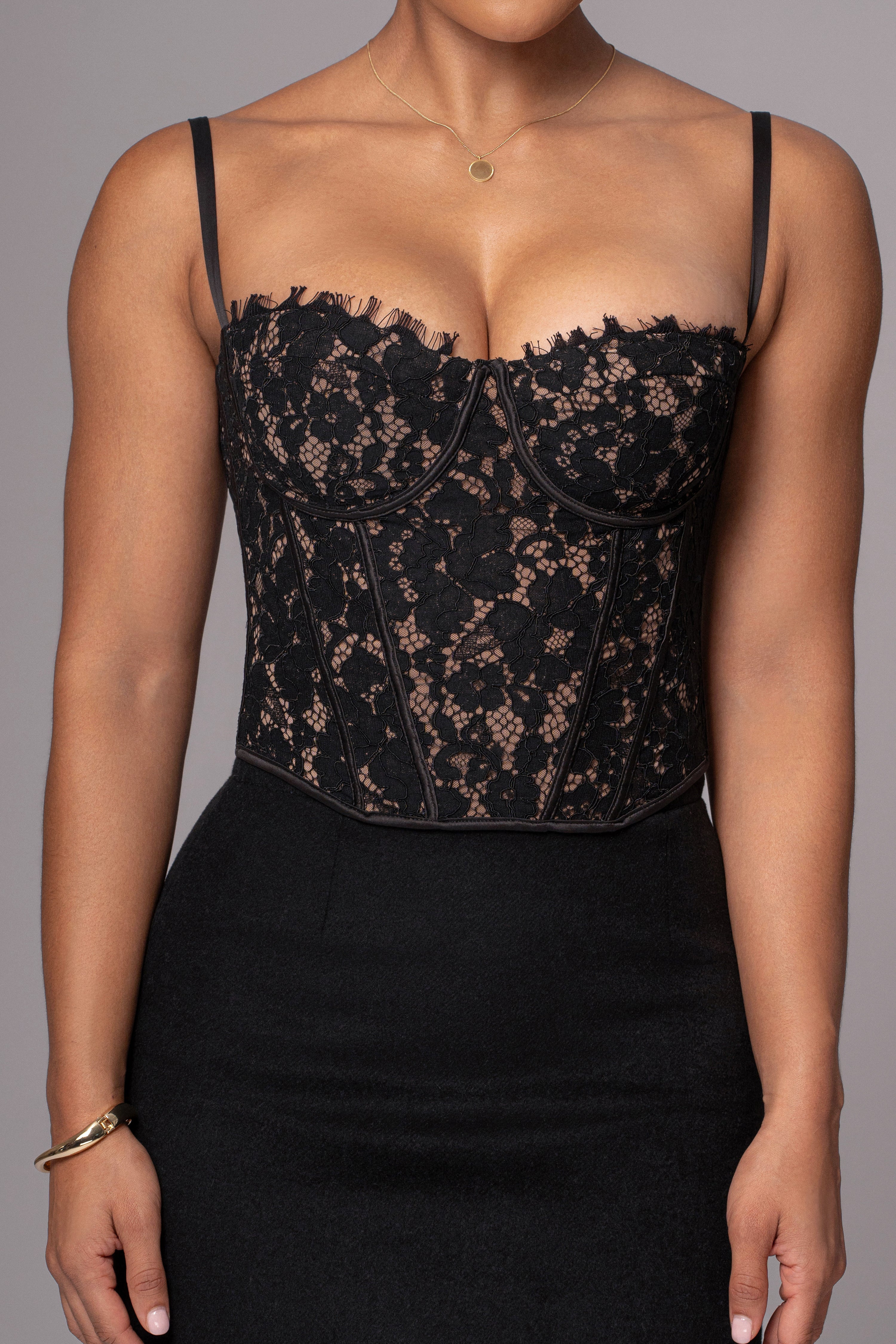 Black Grecia Lace Bustier Top