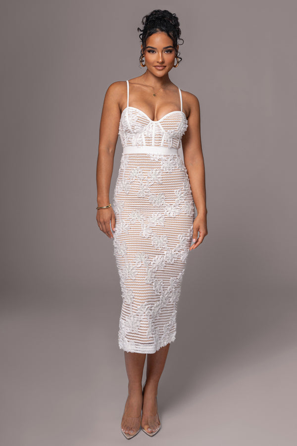 Robe midi en dentelle blanche angélique