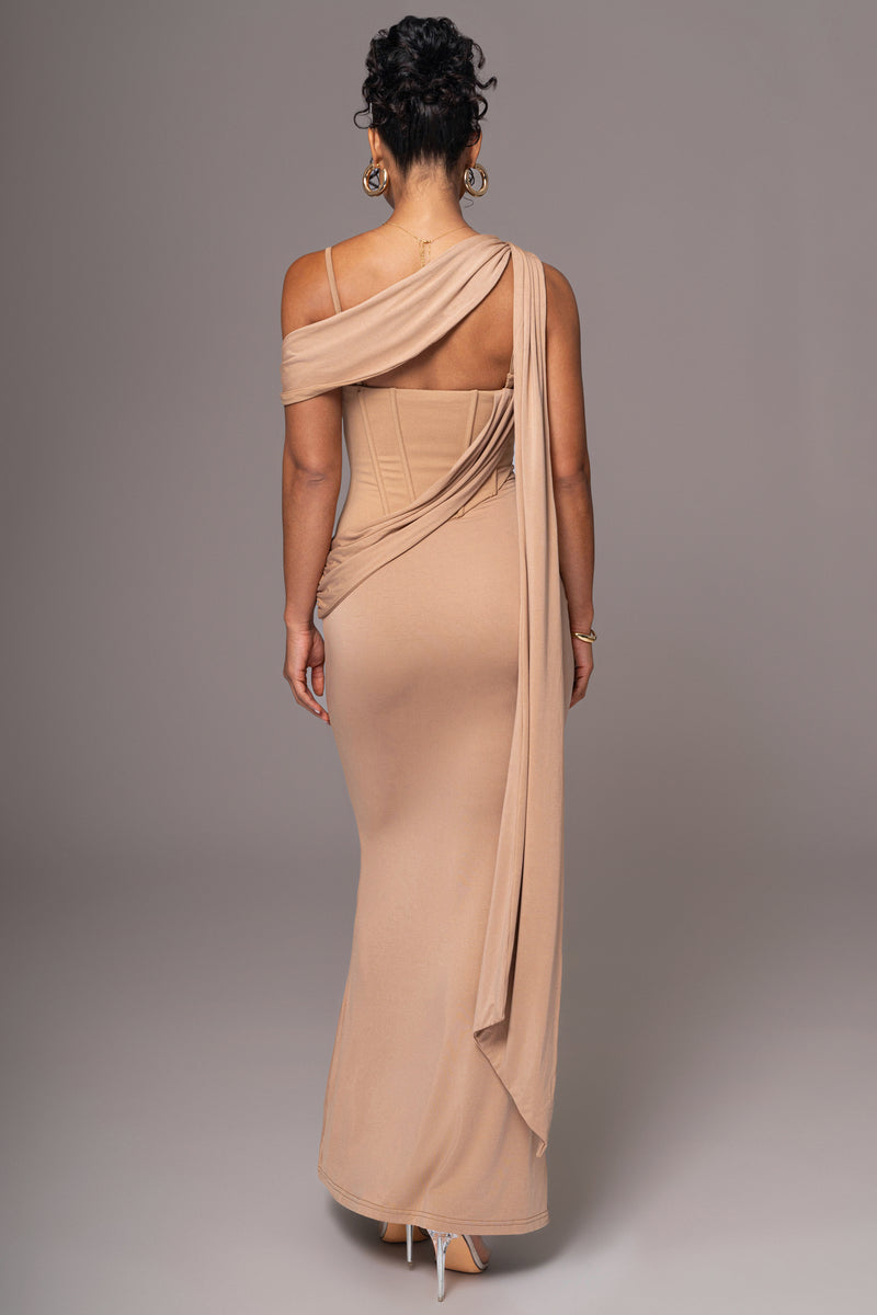 Taupe Grand Entrance Drape Dress