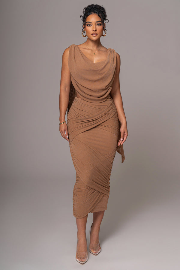 Brown Divine Drape Skirt Set