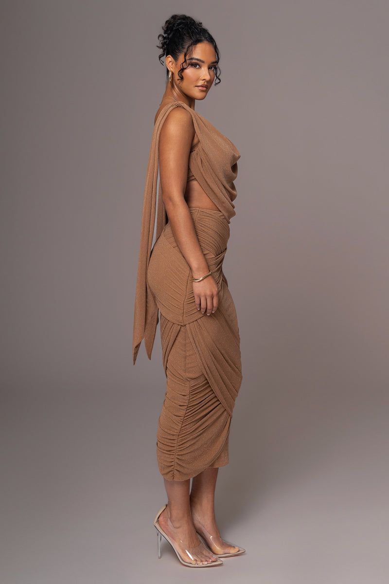 Brown Divine Drape Skirt Set