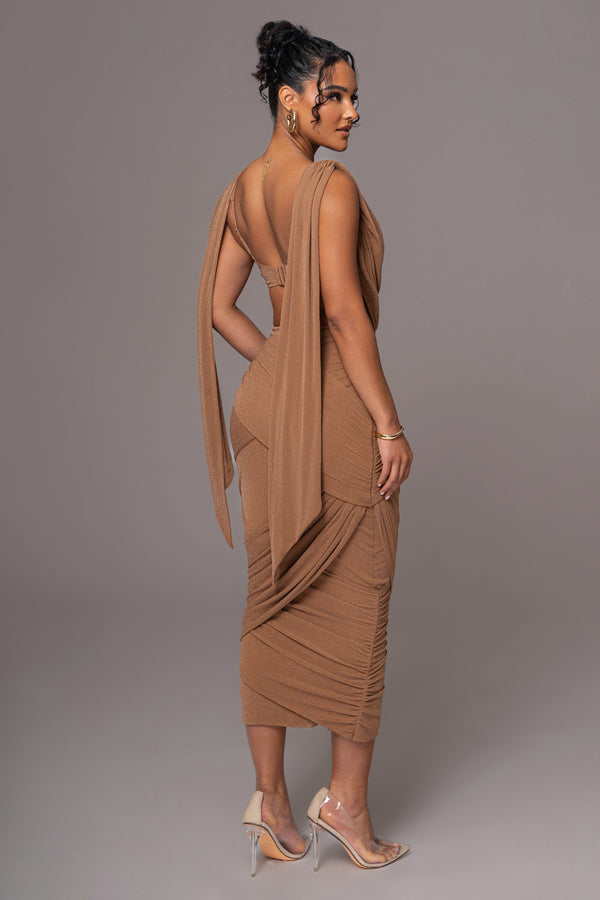 Brown Divine Drape Skirt Set