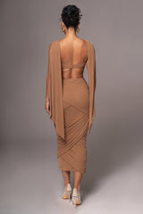 Brown Divine Drape Skirt Set