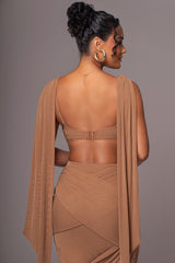 Brown Divine Drape Skirt Set