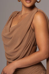 Brown Divine Drape Skirt Set