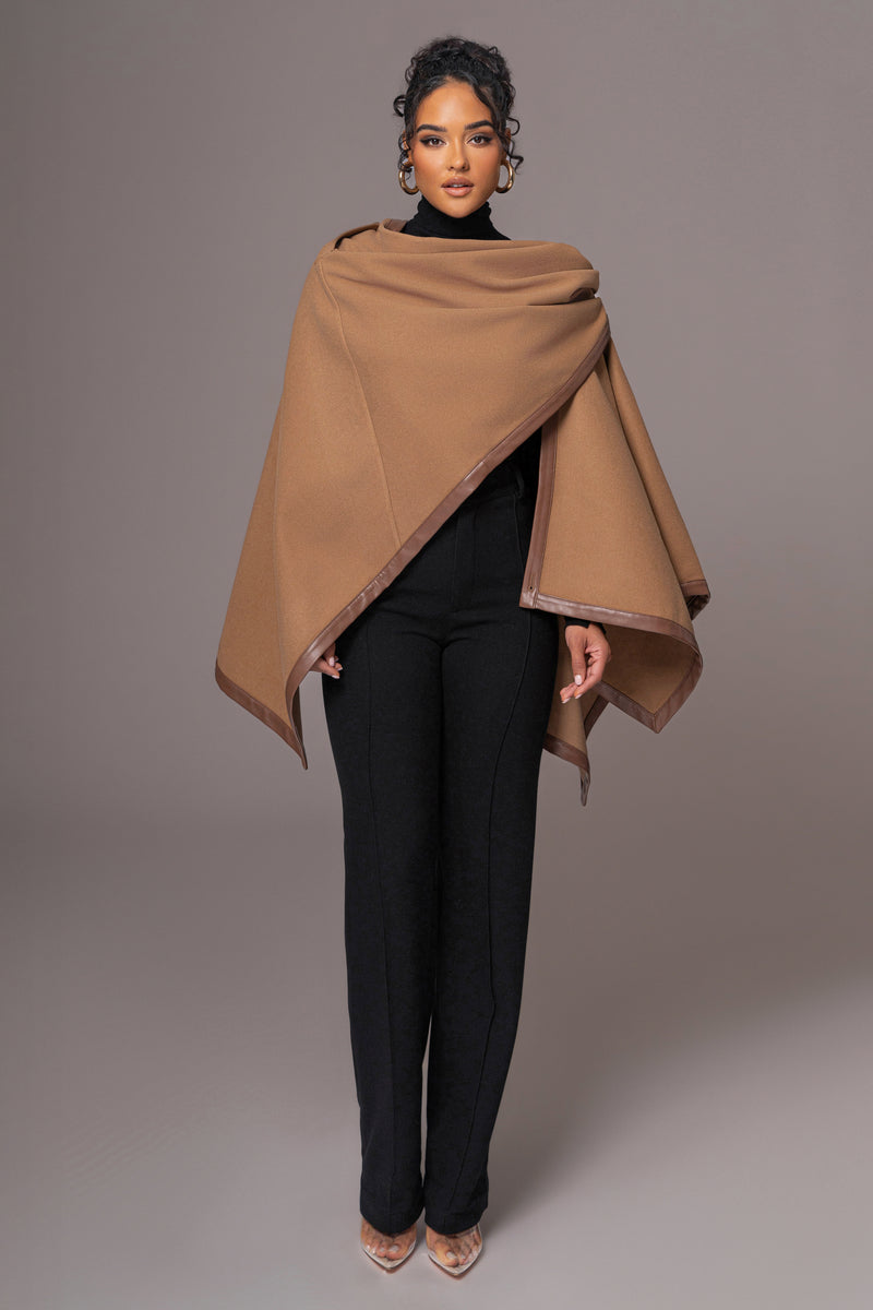 Camel Felt And Faux Leather Shawl