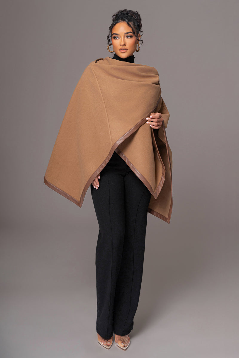 Camel Felt And Faux Leather Shawl