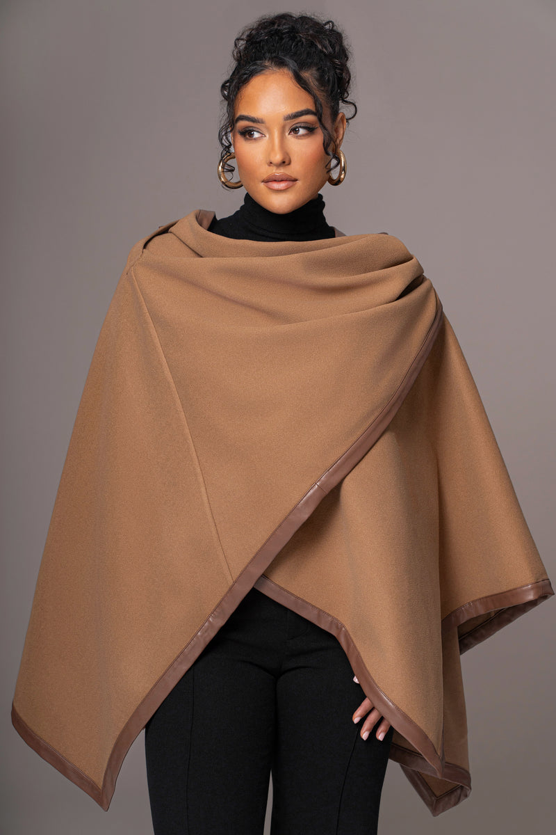 Camel Felt And Faux Leather Shawl