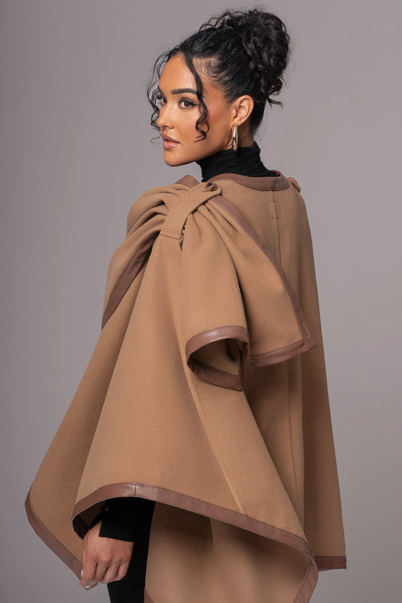 Camel Felt And Faux Leather Shawl