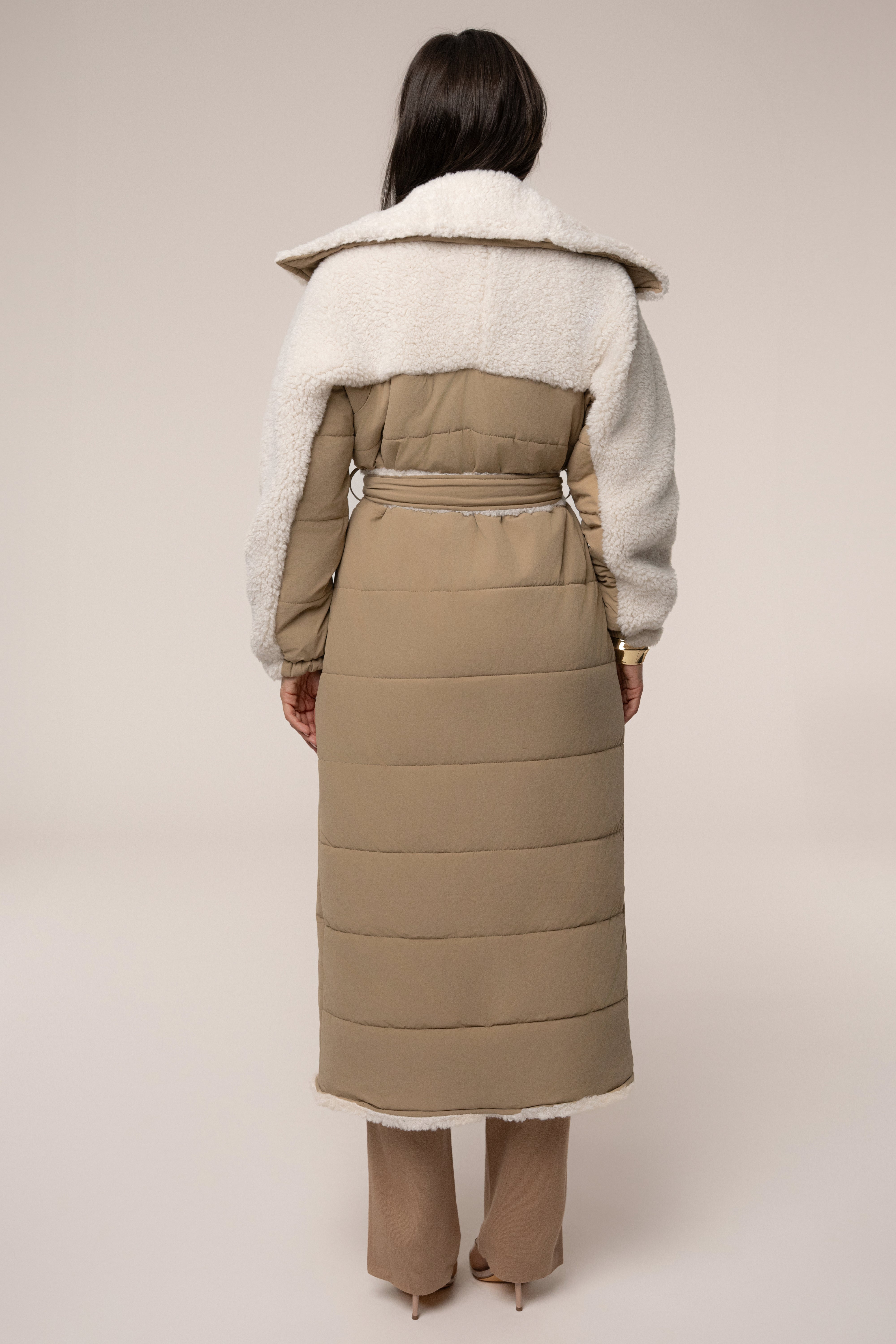 Beige/Ivory Contrast Sherpa Coat