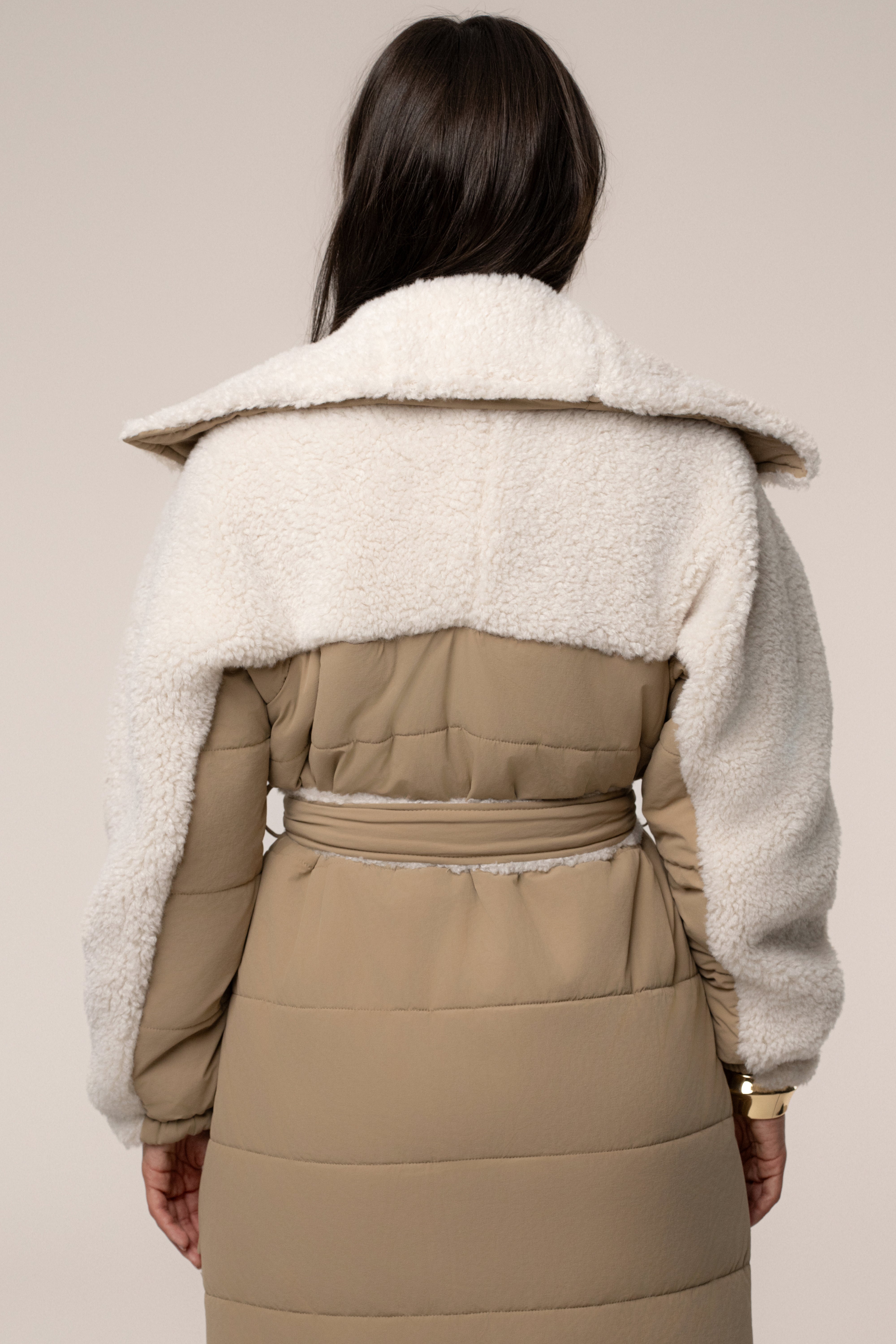 Beige/Ivory Contrast Sherpa Coat