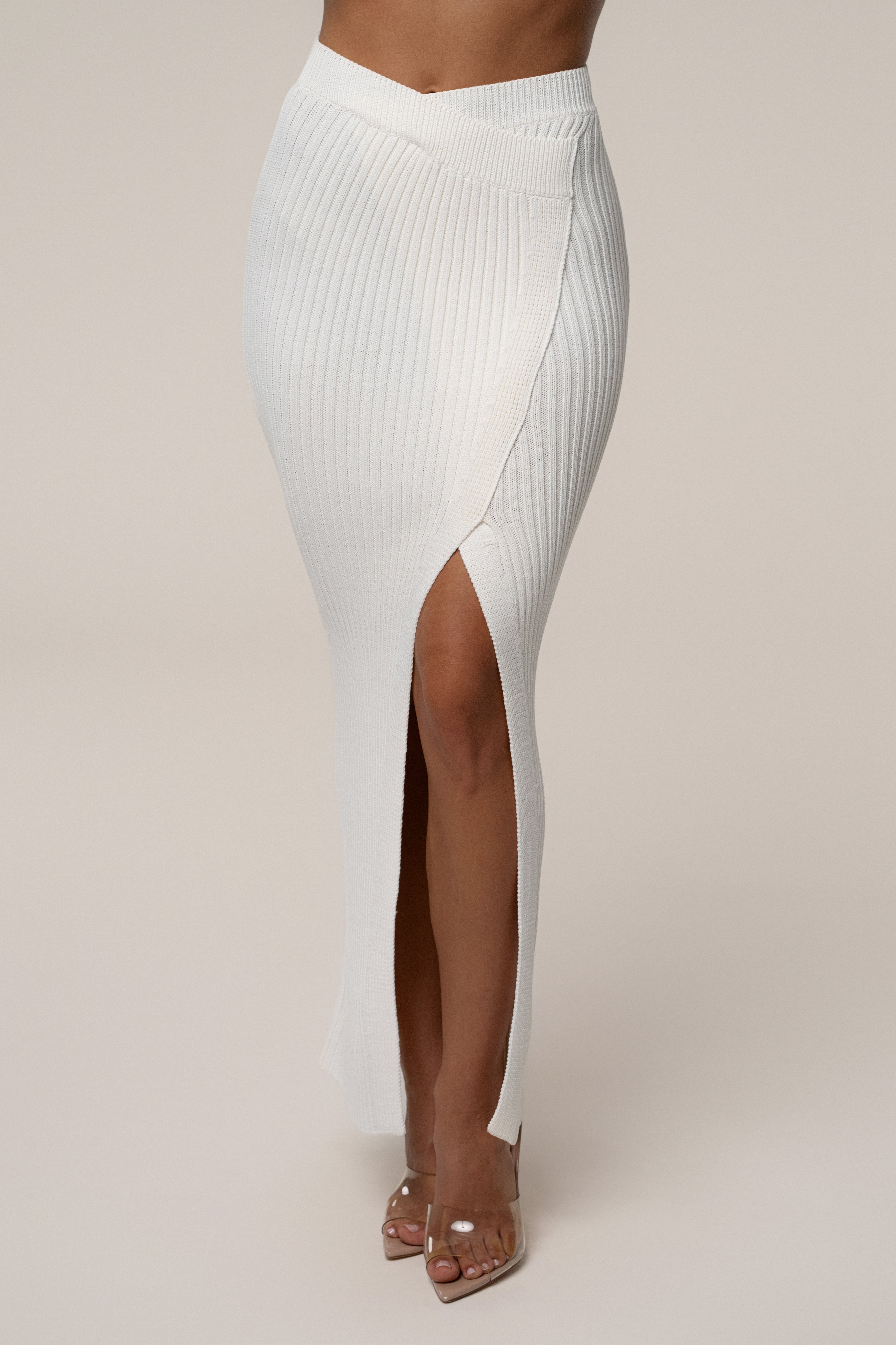 Ivory Hamptons Ribbed Slit Skirt