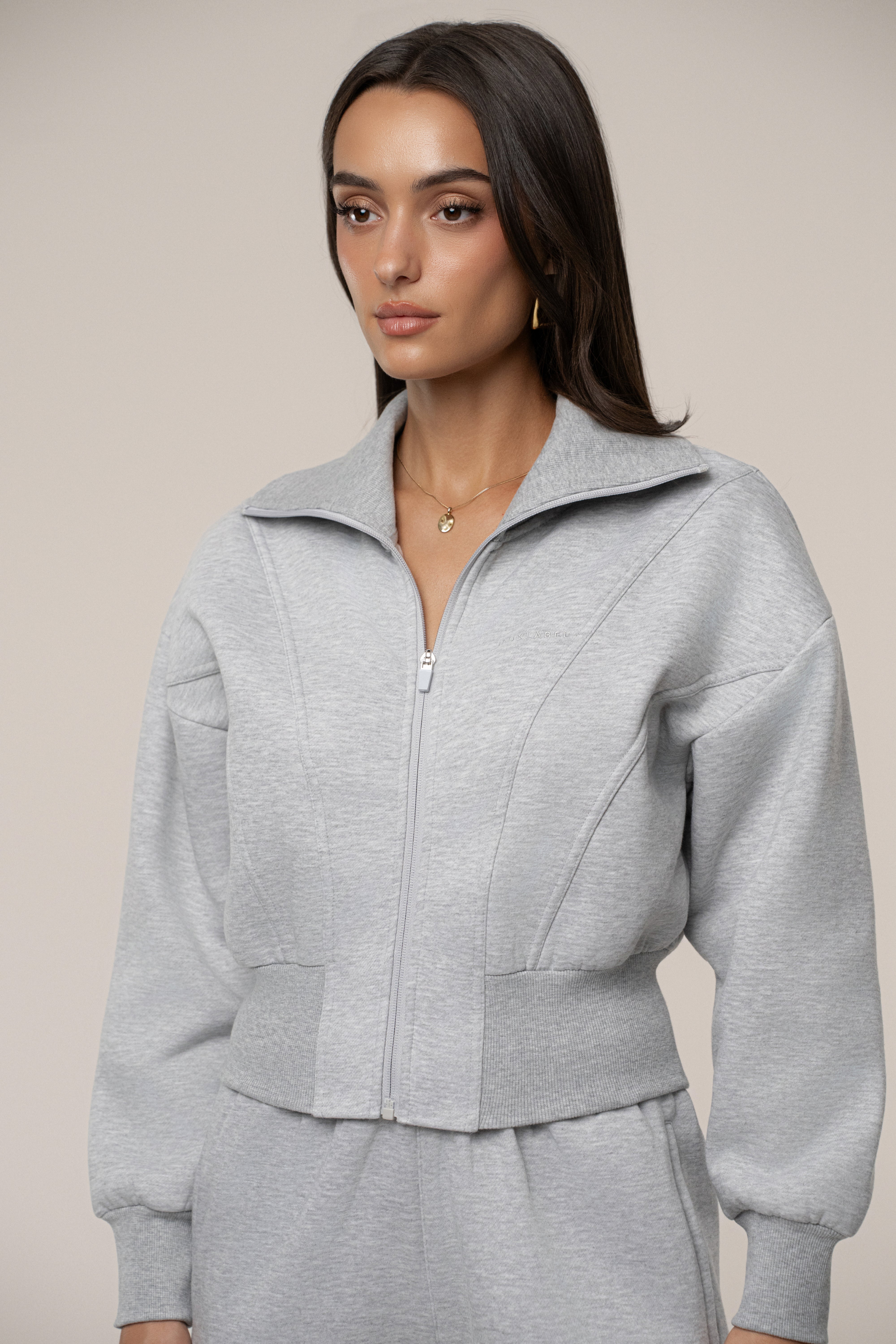 Heather Grey JLUXLABEL Logo Zip Up Jacket