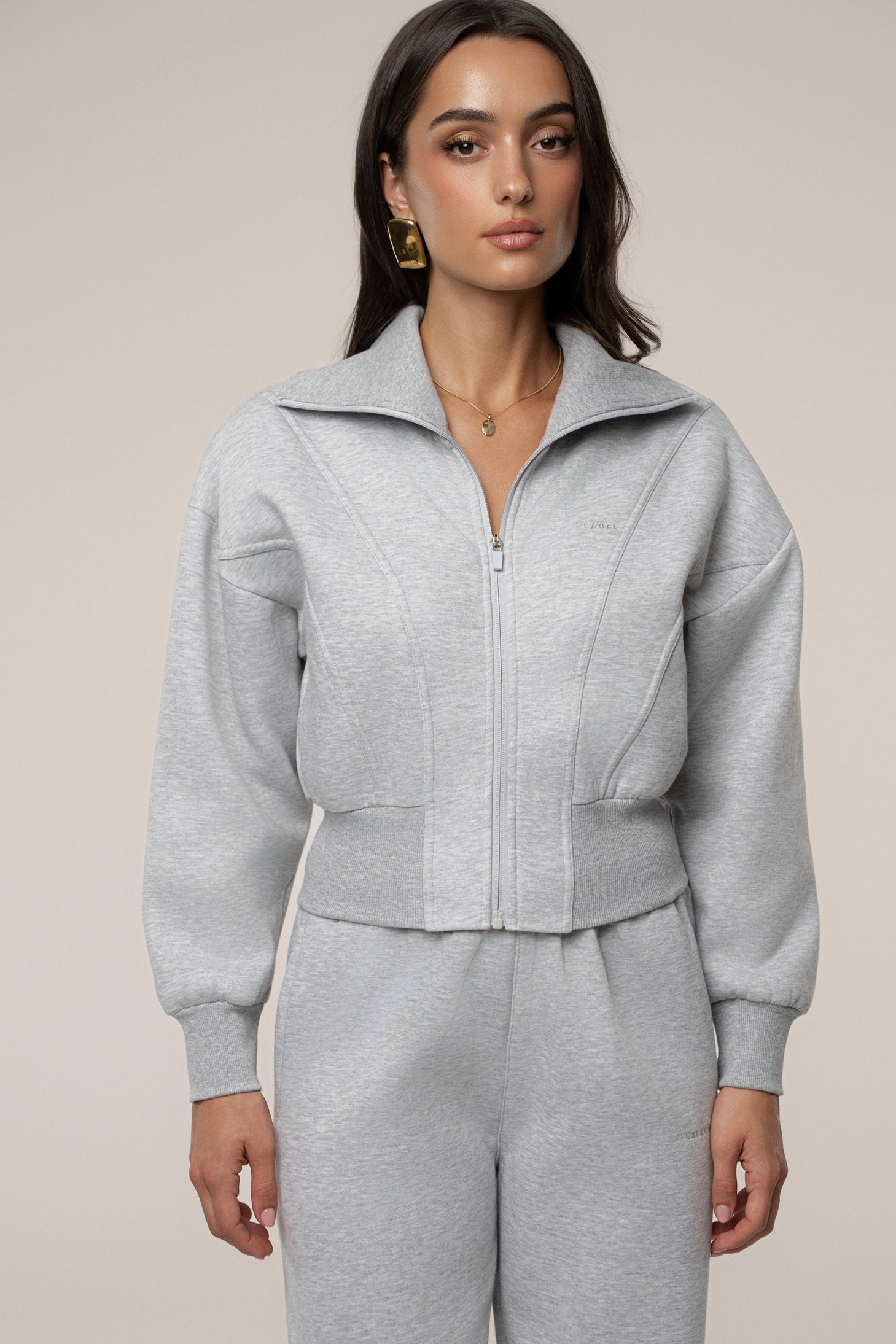 Heather Grey JLUXLABEL Logo Zip Up Jacket - JLUXLABEL