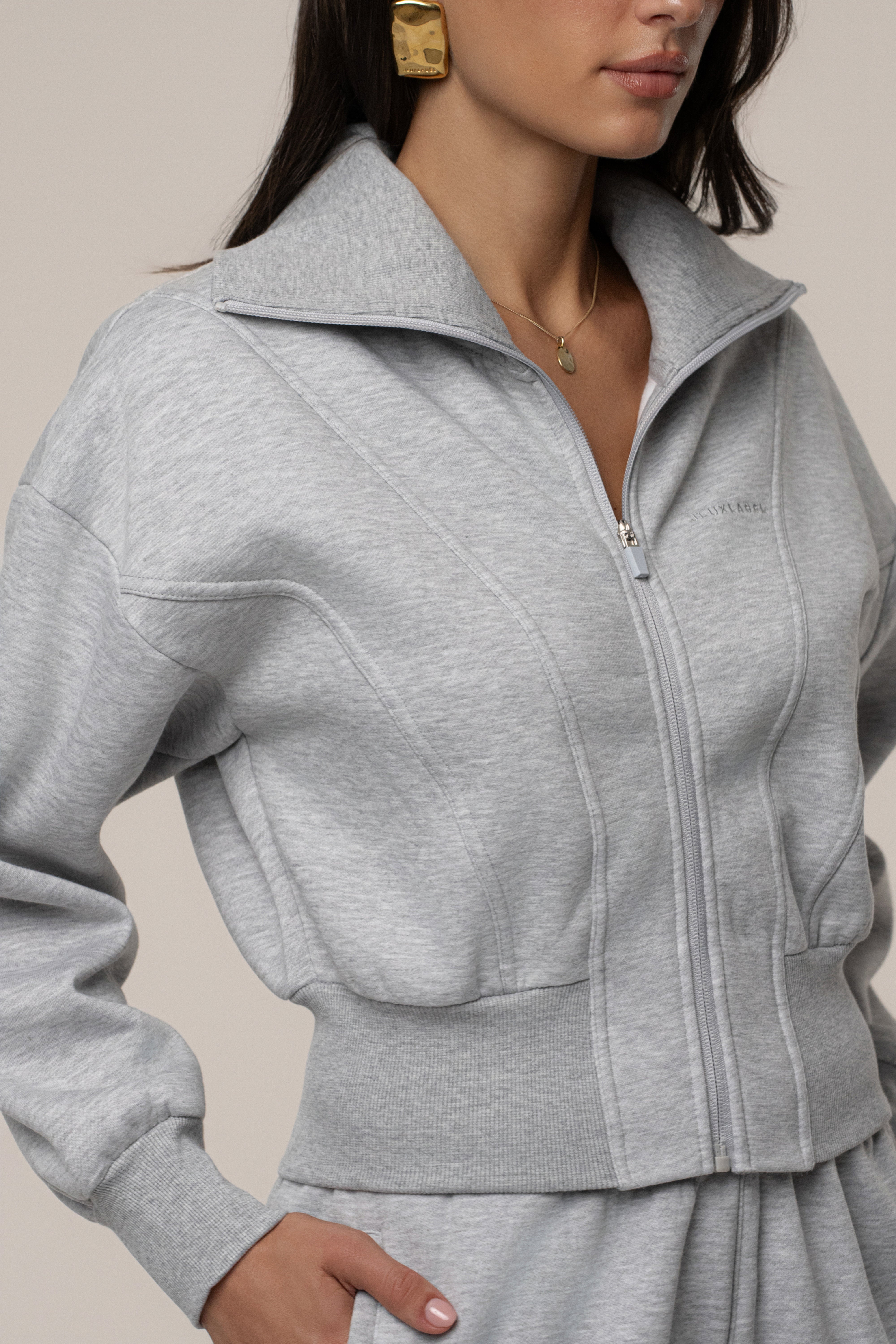 Heather Grey JLUXLABEL Logo Zip Up Jacket