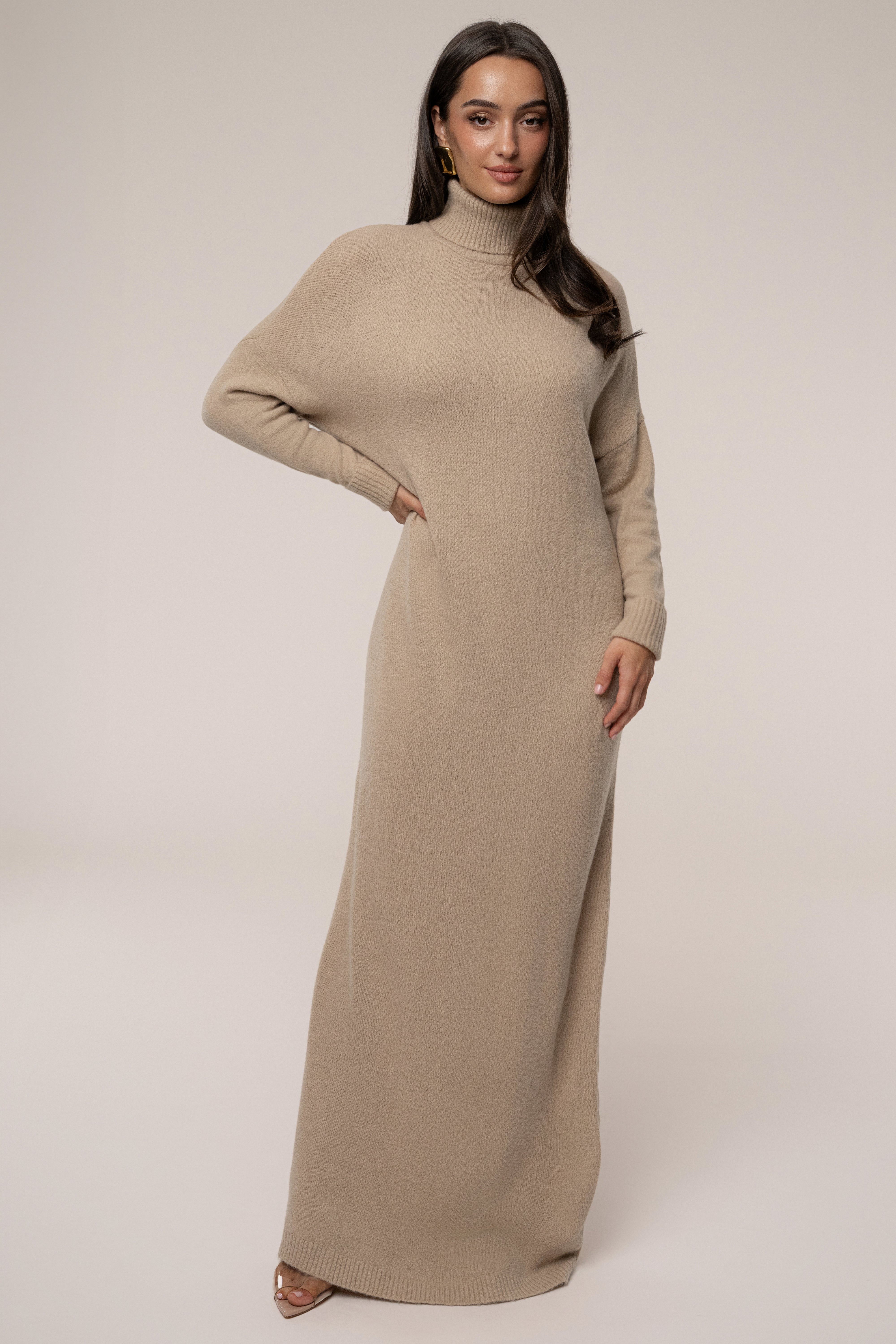 Beige Hartley Knit Maxi Dress - JLUXLABEL