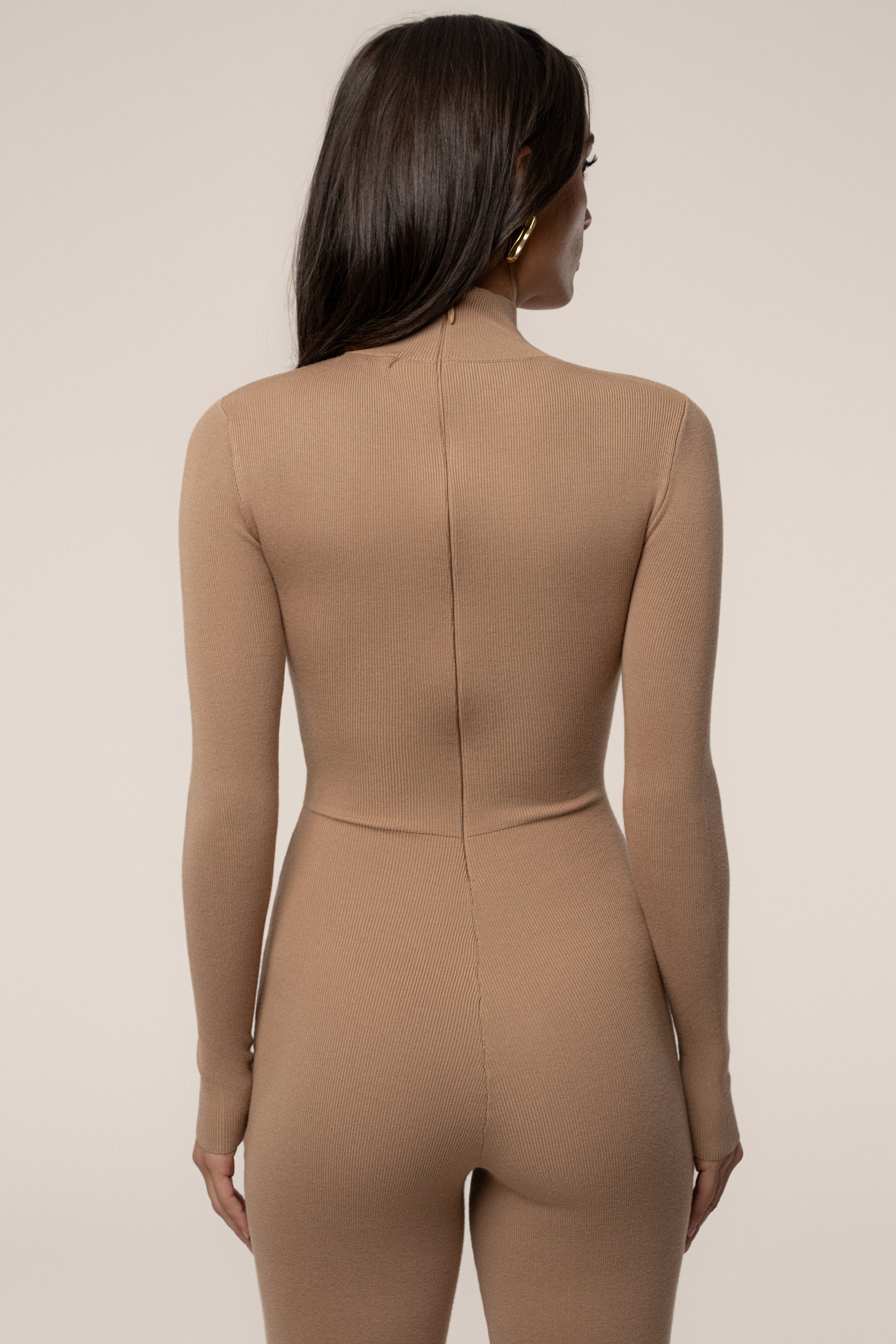 Tan Noel Sweater Knit Jumpsuit