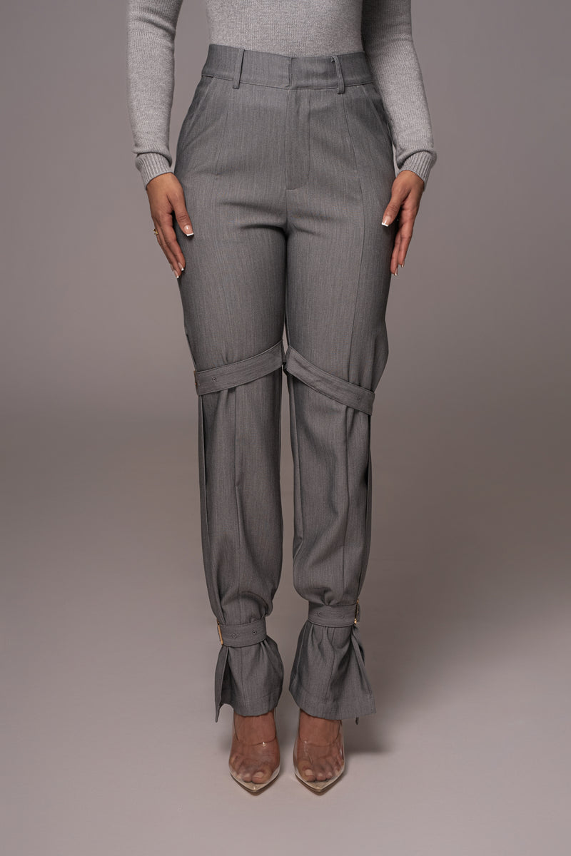 Grey Refined Belted Leg Pants