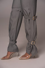 Grey Refined Belted Leg Pants - JLUXLABEL