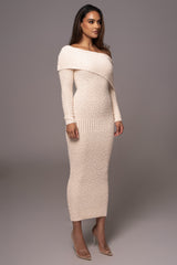 Cream Olivea Knit Maxi Dress - JLUXLABEL