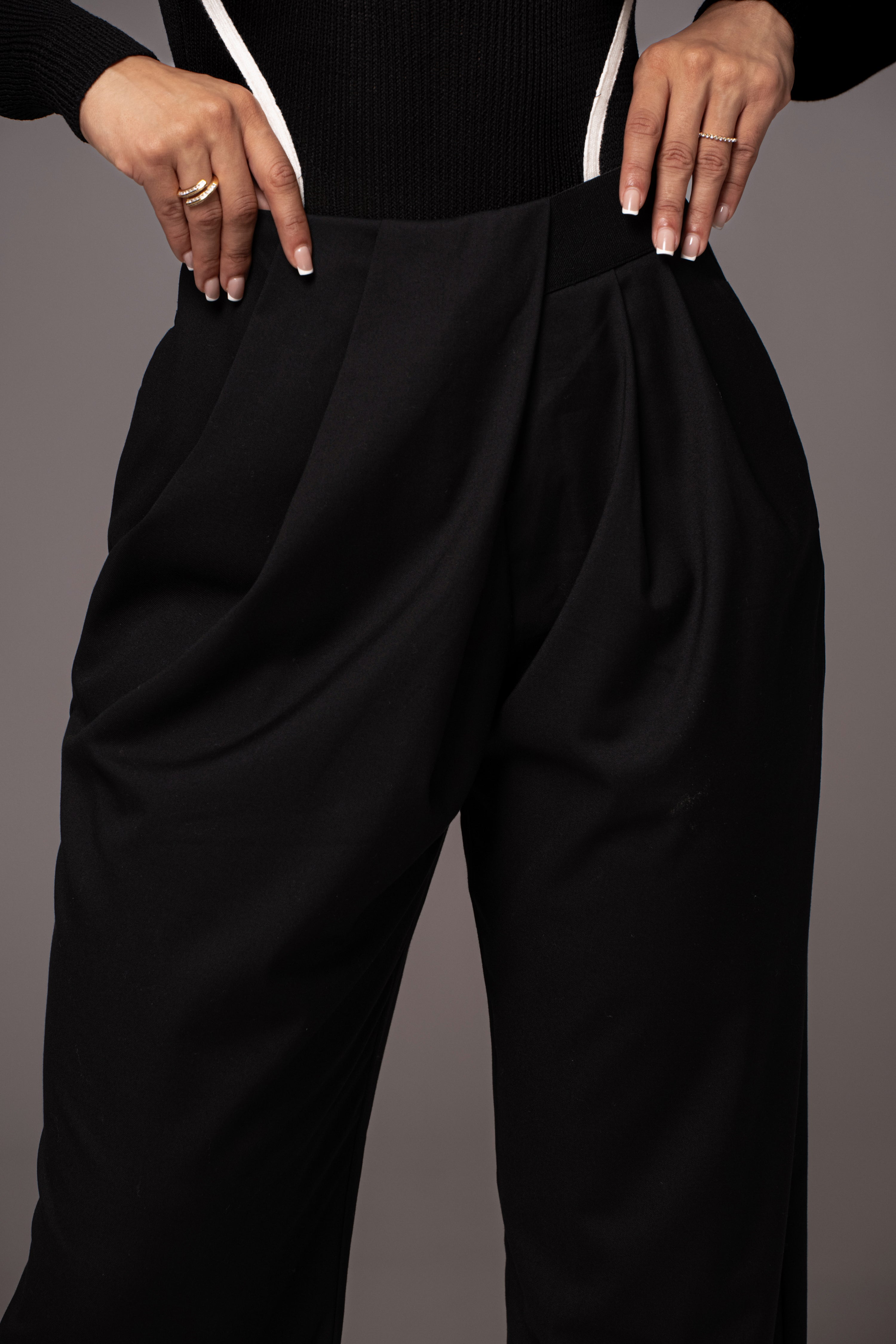 Black Asymmetrical Draped Trousers - JLUXLABEL