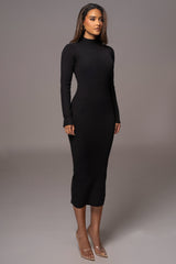 Black Mock Neck Sweater Dress - JLUXLABEL